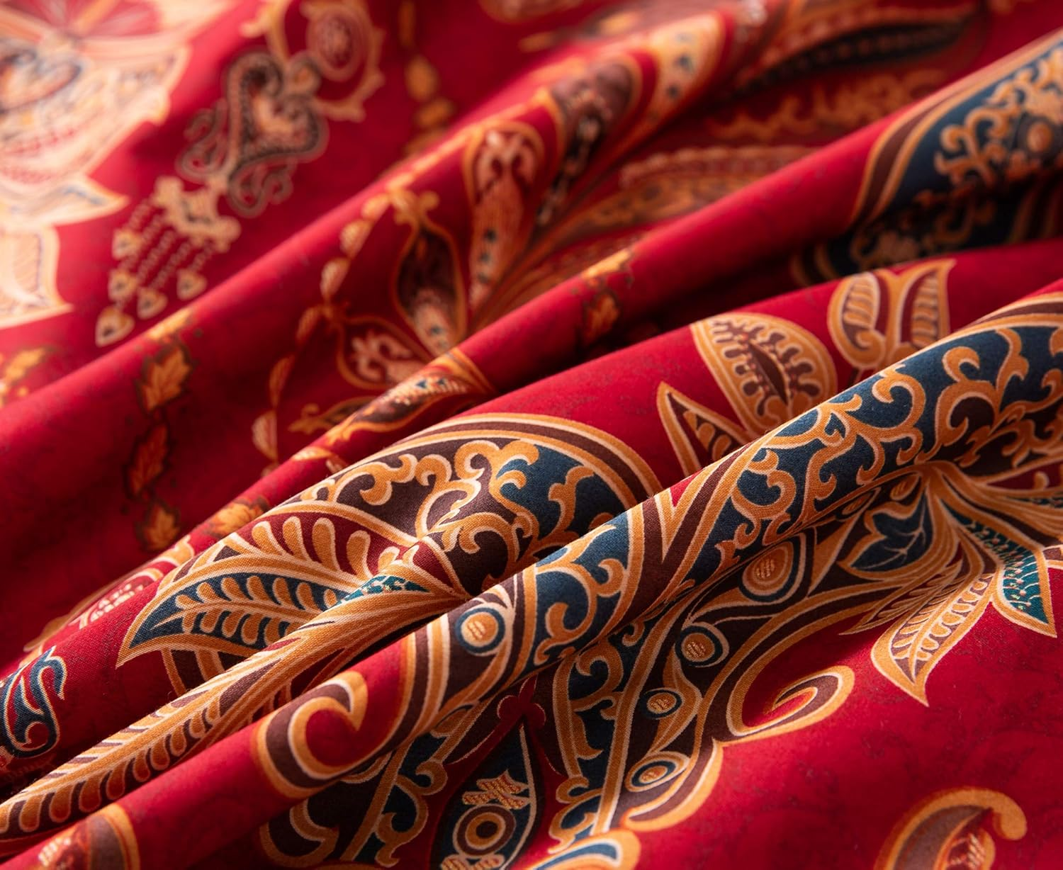 Eikei Italian Bohemian Paisley Duvet Cover 3Pc Set Boho Bedding Boteh Damask Medallion 400TC Egyptian Cotton Sateen Luxury European Traditional Style Bed Linen (Red Teal, Super King) image number 1