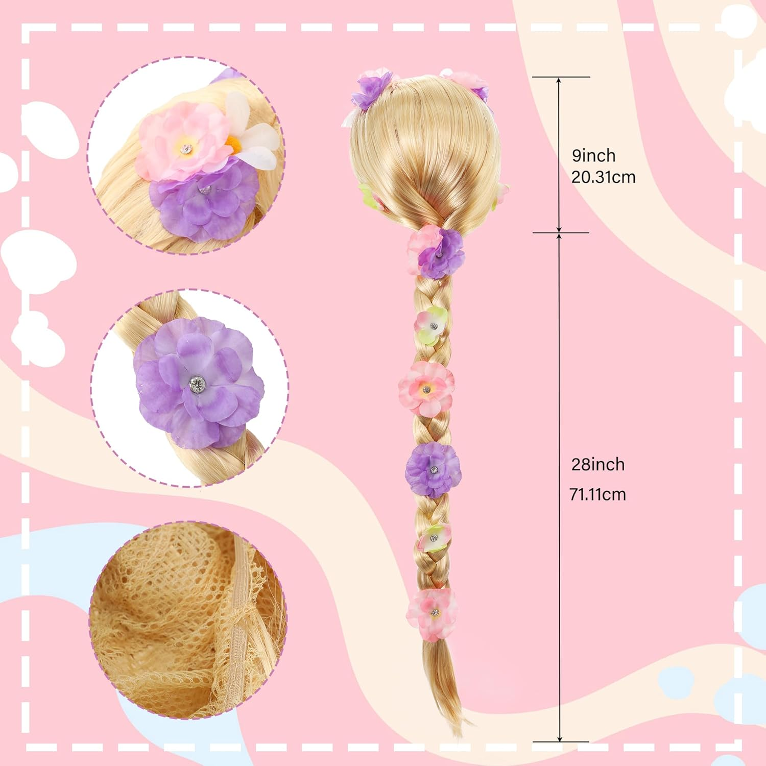 Sincere Party Girls Princess Costume Accessories Fancy Dress up Cosplay Exquisite Match Sets Rapunzel Wigs Rapunzel Braids for Girls image number 4