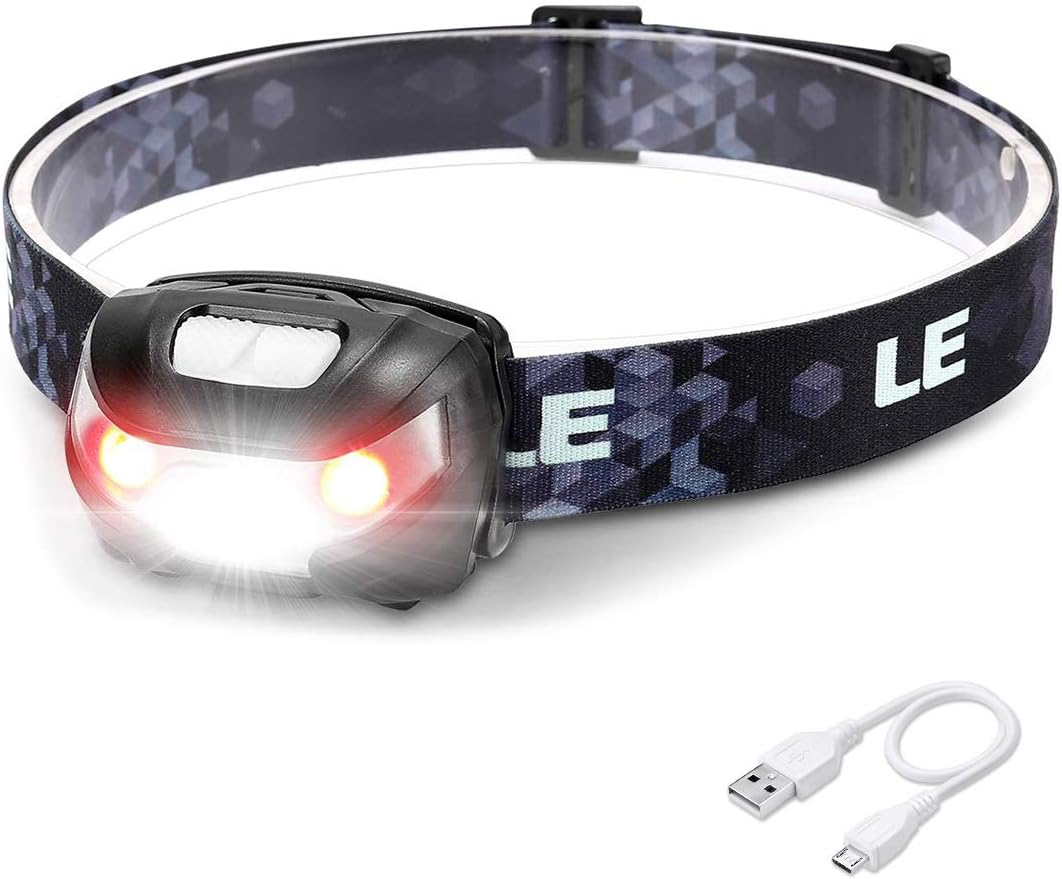 Lepro Head Torch Rechargeable, Super Bright LED Headlamp Waterproof with Red Warning Lights 5 Lighting Modes 30 Hours Runtime Lightweight Headlight Flashlight for Cycling Running Camping