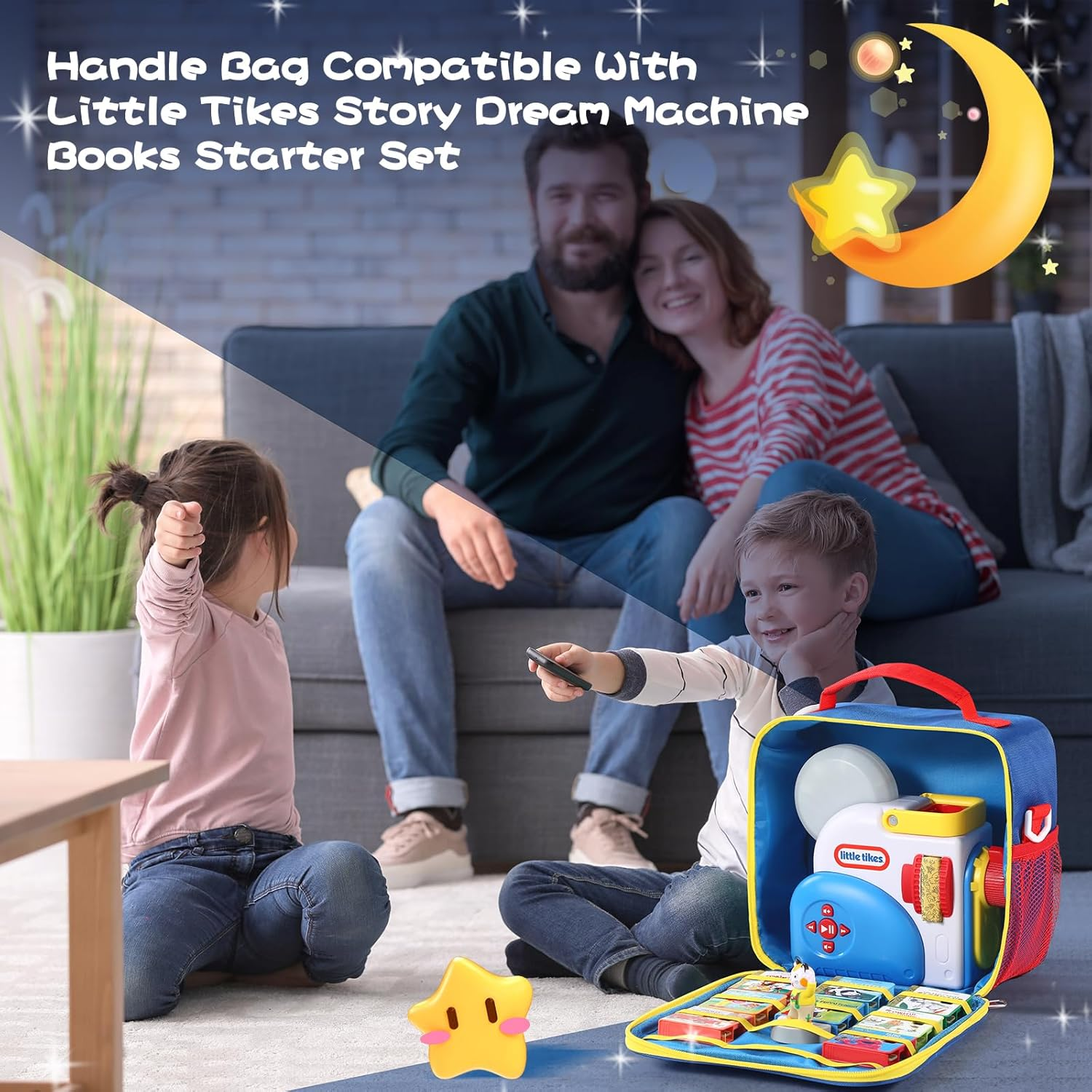 Storage Case for Little Tikes Story Dream Machine Books Starter Set, Toys Storage Holder Travel Case for Many Story Collection, Storytime/Little Golden Book Accessories (Blue) - Blue image number 2