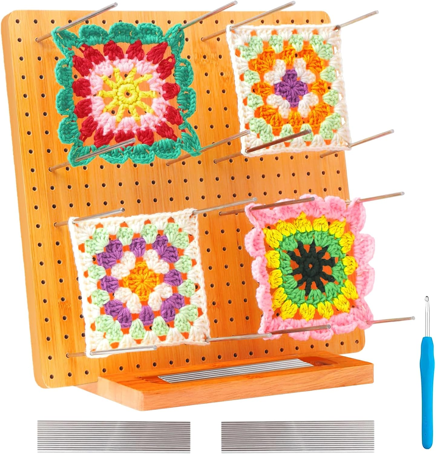 Crochet Blocking Board, 11.4"/29Cm Bamboo Wooden Blocking Board with 30Pcs Steel Pins and 1 Crochet Hook Crochet Projects for Knitting, Granny Square Blocking Board Gifts for Grandmother Mothers image number 4