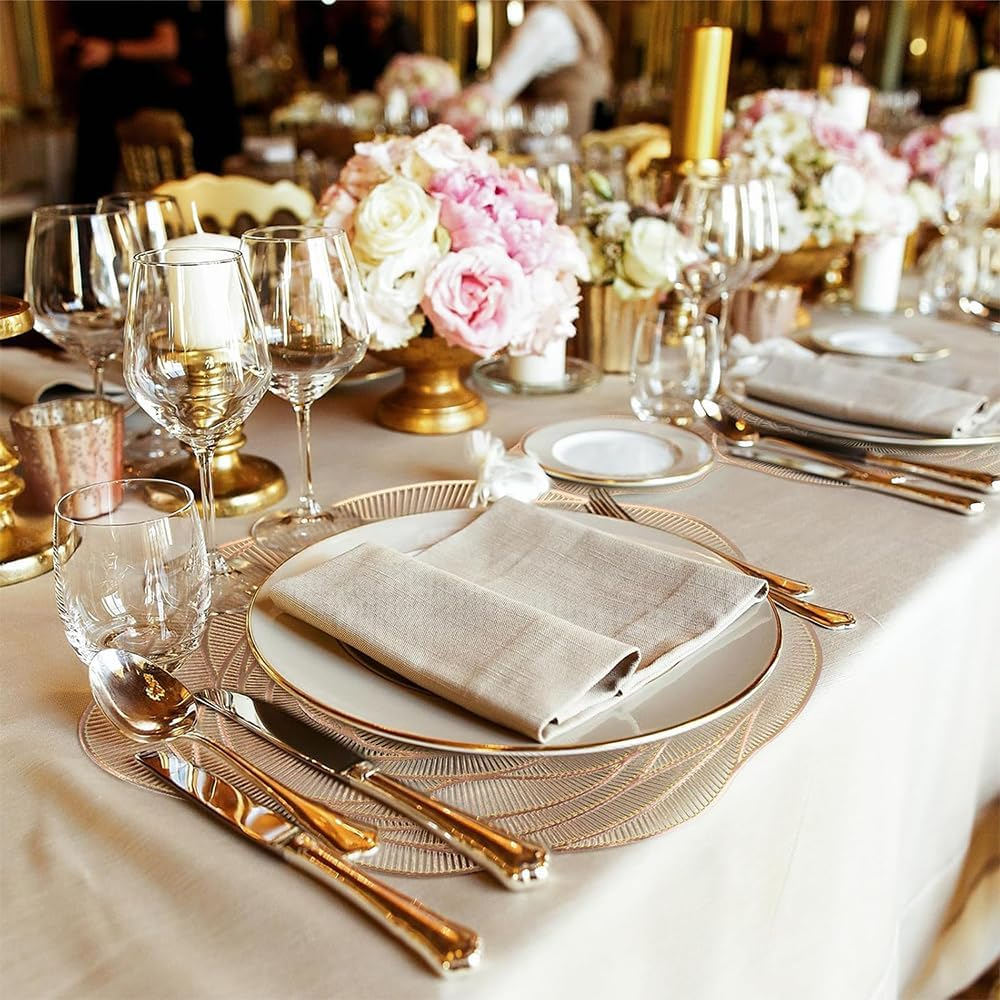 12-Piece Set of Rose Placemats, Hollow Dining Table and Cup Non-Slip Mats for Kitchen, Living Room, Dining Room, Bar Counter, Wedding Party Decoration (Gold)