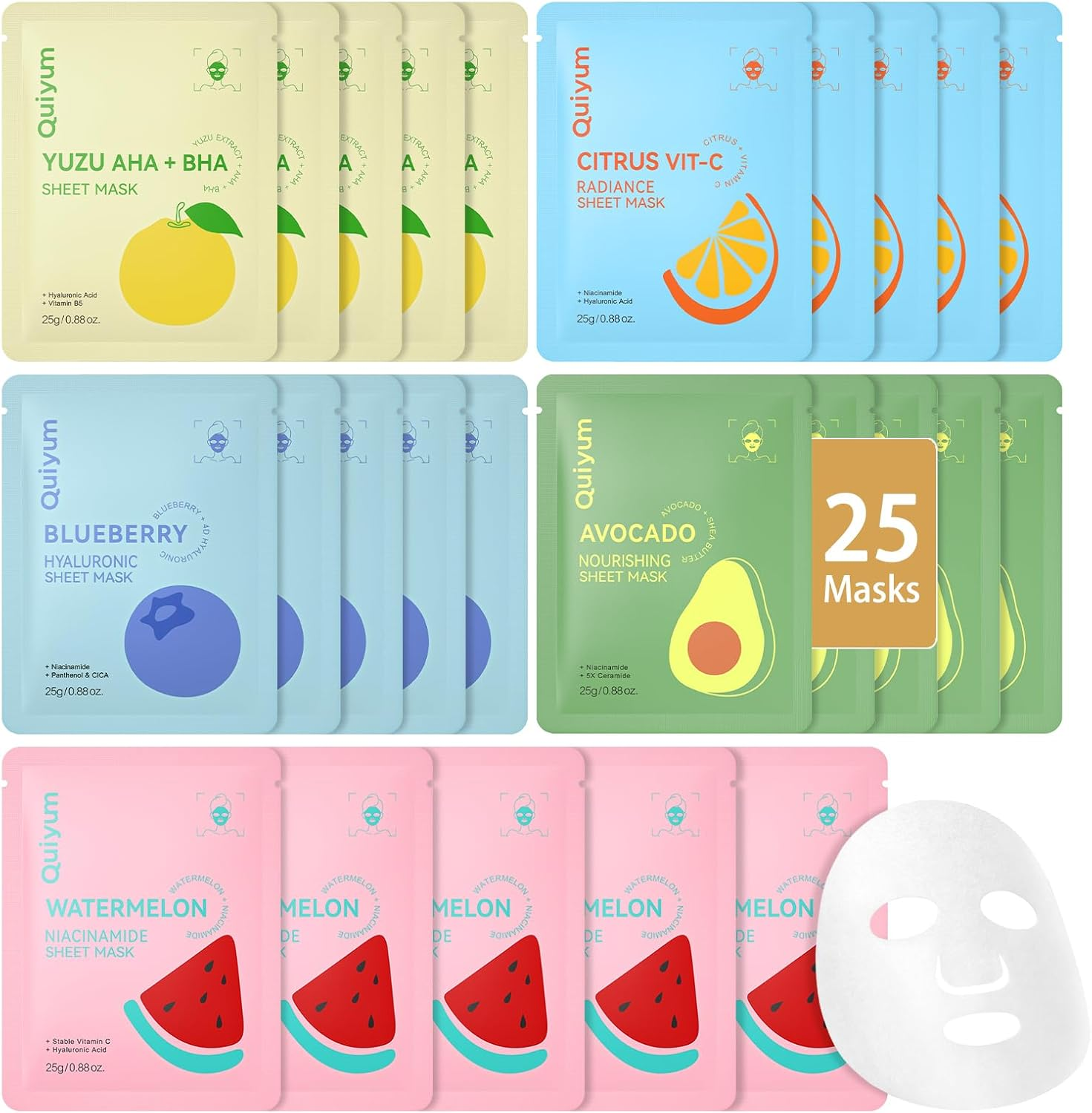 Face Masks Skin Care Sets, Facial Masks for Women Teen Girls Skincare, Sheet Masks Beauty with Natural Ingredients, Moisturize & Soothe for All Skin Type, Birthday Party Spa Gift 25 Pack image number 3