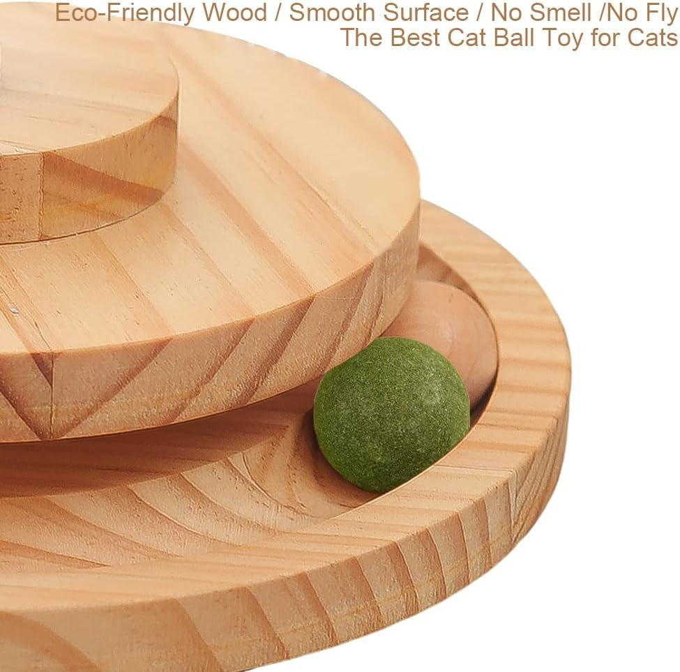 Marchul Interactive Cat Toy with Treat Dispenser &ndash; Automatic Slow Feeder Ball, Roller Track & Catnip Balls for Indoor Cats & Kittens &ndash; Wooden Food Puzzle Toy for Mental Stimulation image number 2