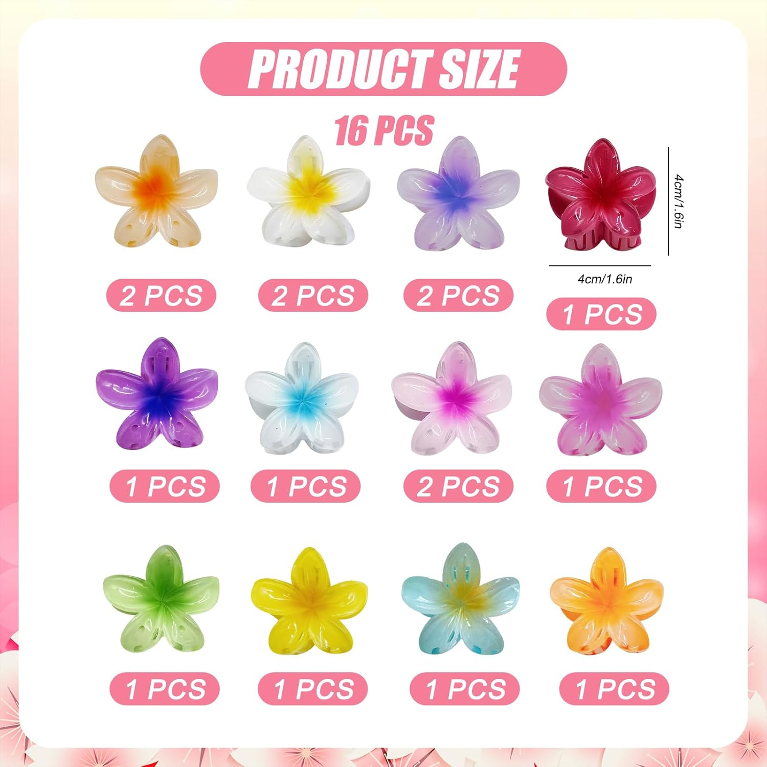 Pack of 16 Flower Hair Clips Small, 4 Cm Flower Hair Clips Women Girls Flower Hair Clip, Mini Hair Clips Flowers for Women Thin Thick Hair Hair Styling Accessories image number 1