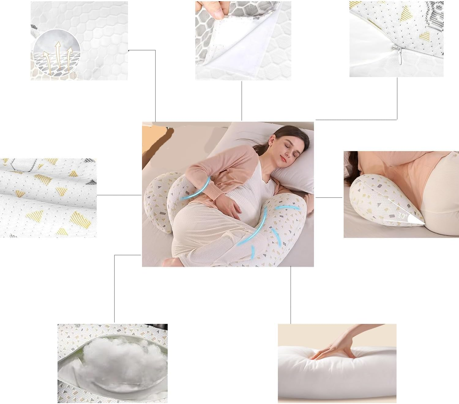 Pregnancy Pillows for Sleeping, Maternity Pillow for Pregnant Women, Soft Pregnancy Body Pillow Support with Detachable and Adjustable Pillow Cover for Belly, HIPS, Back, Legs image number 1