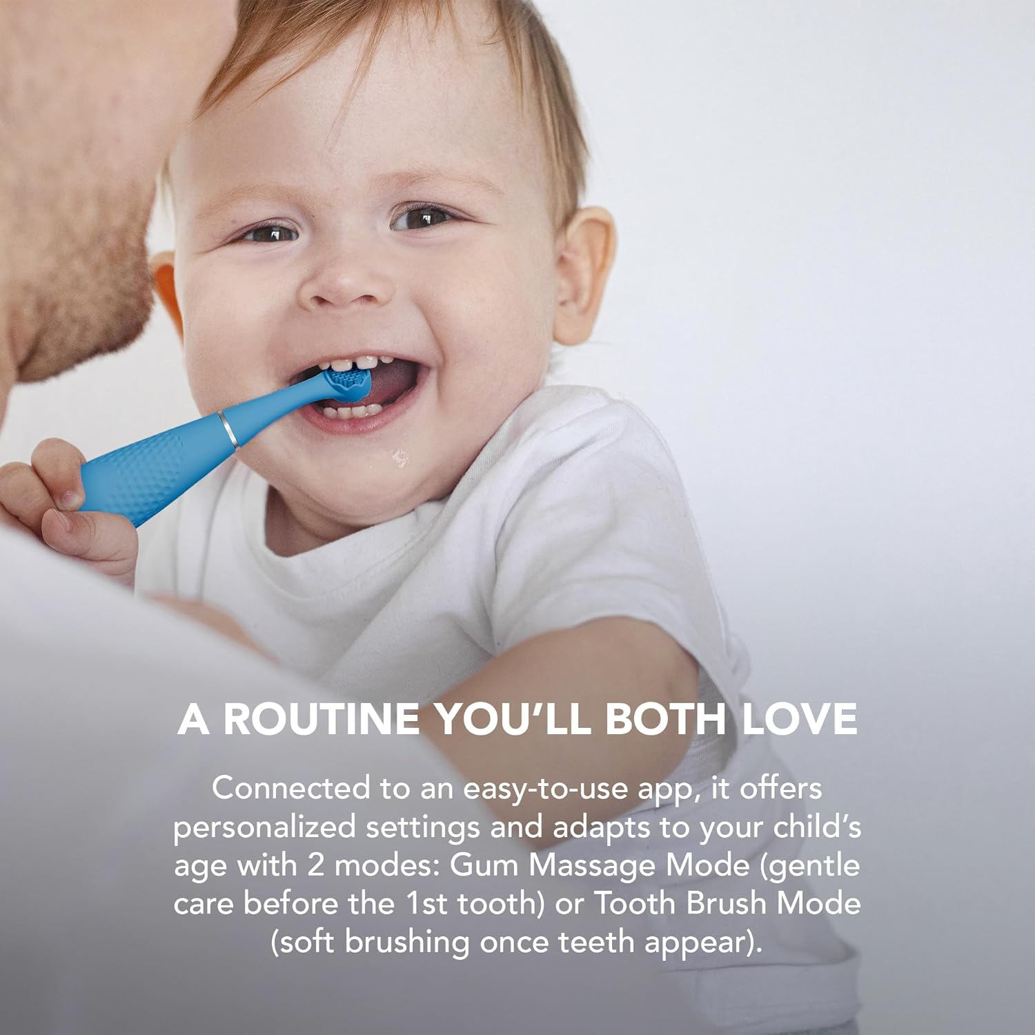 FOREO Issa 4 Baby &ndash; Silicone Sonic Electric Toothbrush Bundle for Babies, 2-Sided Bristles, Fun Smile Feature, Gum Massage, 12 Months of Care with Extra Brush Head, 240 Days Battery, Travel-Friendly - Bubble Blue image number 3