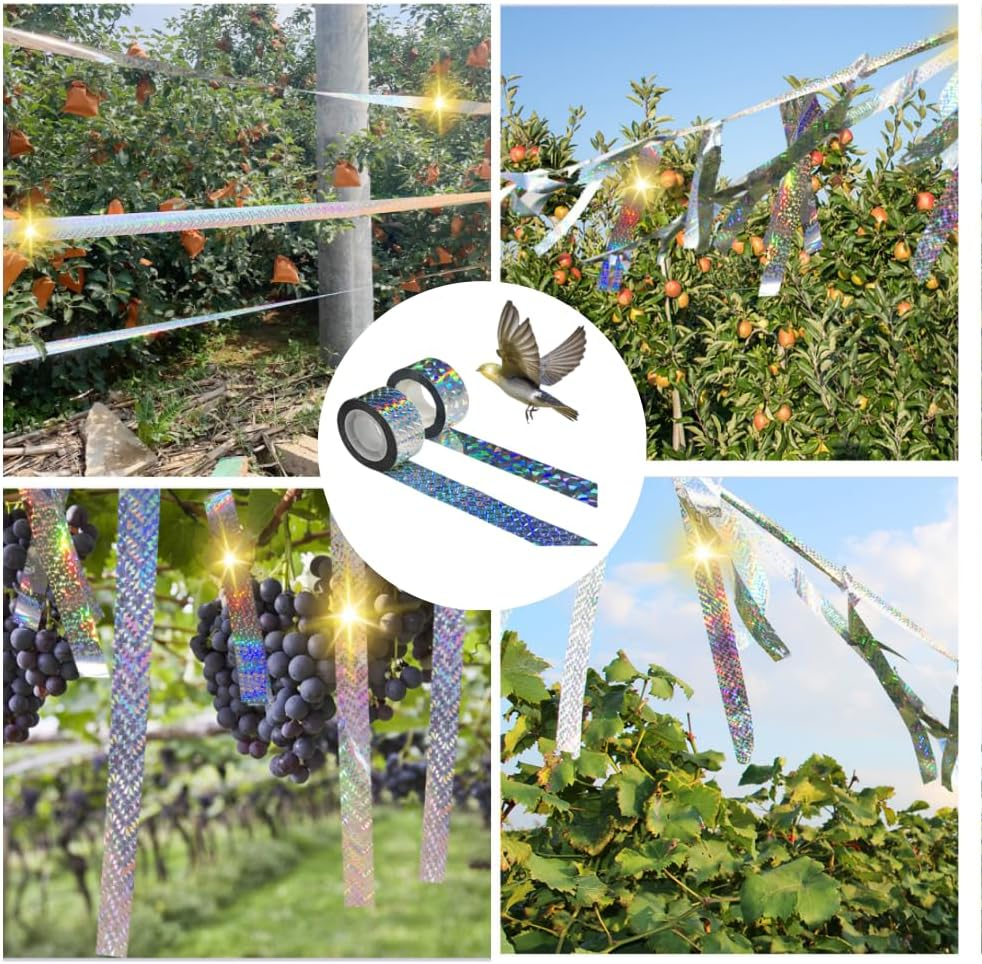Reflective Bird Tape for Outdoor Use 2 Pcs Bird Scare Tape, Bird Repellent Scare Ribbon Tape,Double Sided Holographic Flash Deterrent to Birds,Crows, Pigeons,Woodpecker, and More(4.8 Cm X 80 M)