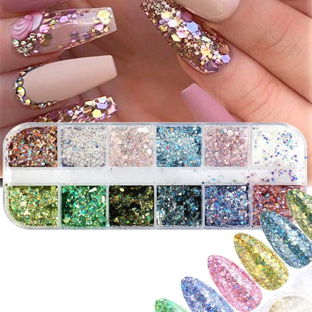 3 Boxes 36 Colors Nail Sequins Shiny 3D Nail Glitter Flakes Manicure Make up DIY Nail Art image number 5