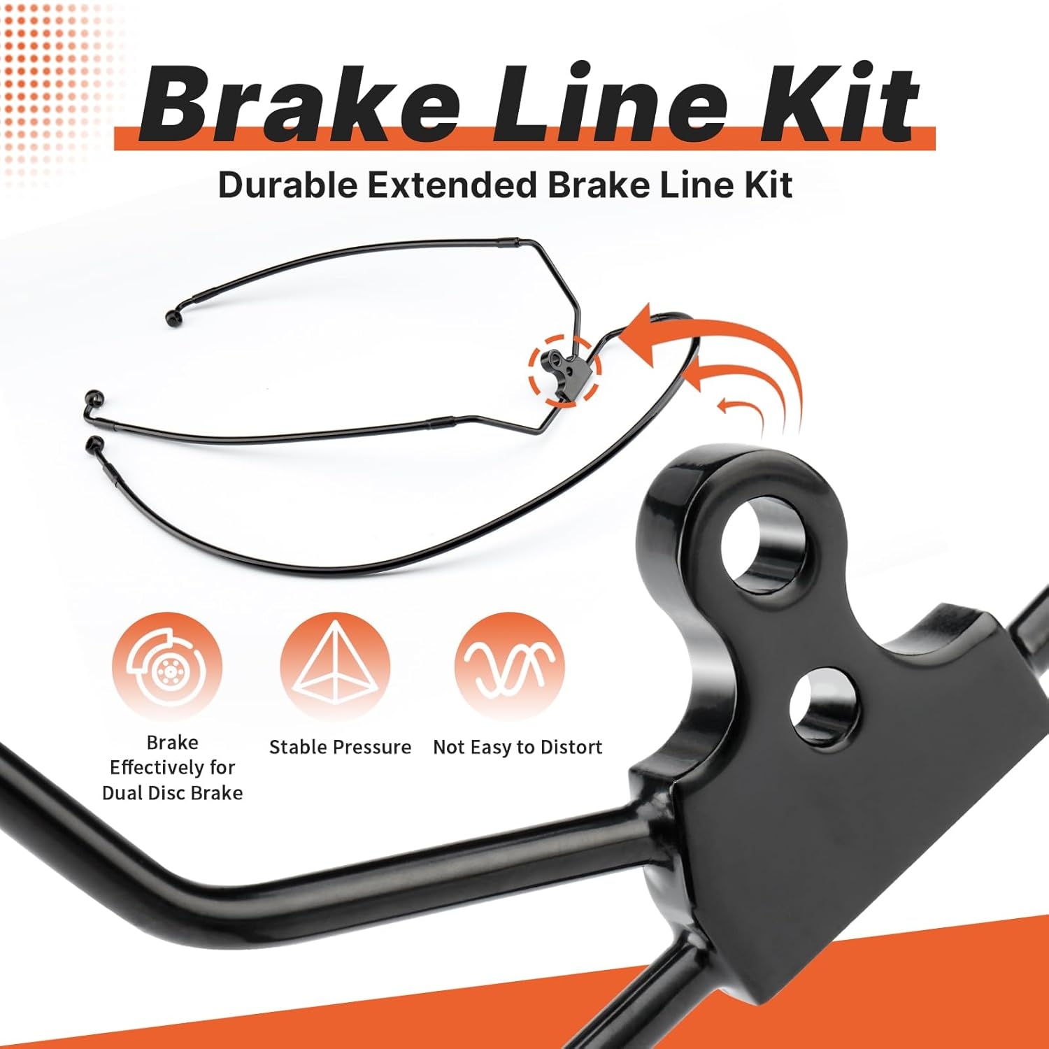 12" Handlebars Extension Front Brake Line for Harley 1996-2013 Harley Touring Road King/Road Glide/Street Glide/Electra Glide NO ABS Models, Stainless Steel Braided Brake Cable, Black image number 2