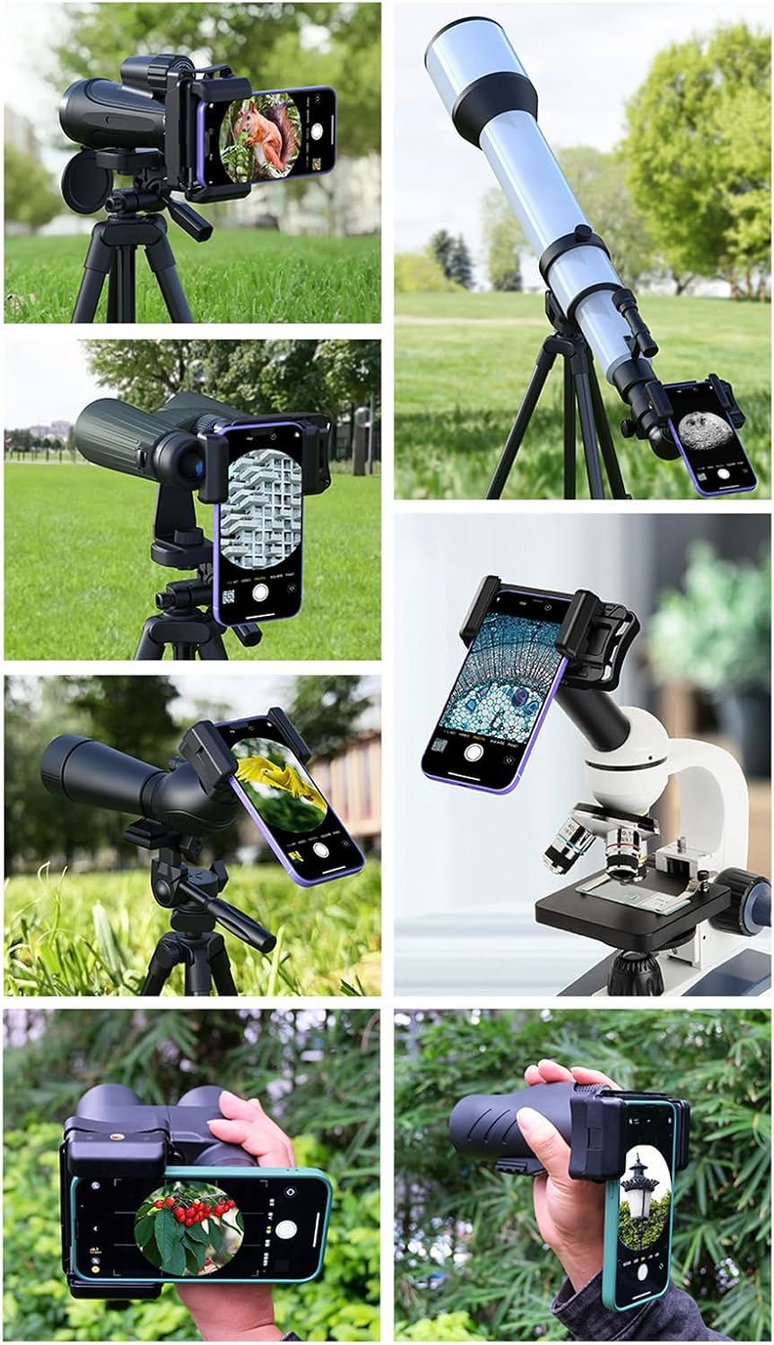 Telescope Phone Adapter, Universal Cell Phone Adapter Mount for Binoculars Monocular Microscopes Astronomical Telescopes, Ergonomic Smartphone Holder Clip Bracket Replacement image number 1