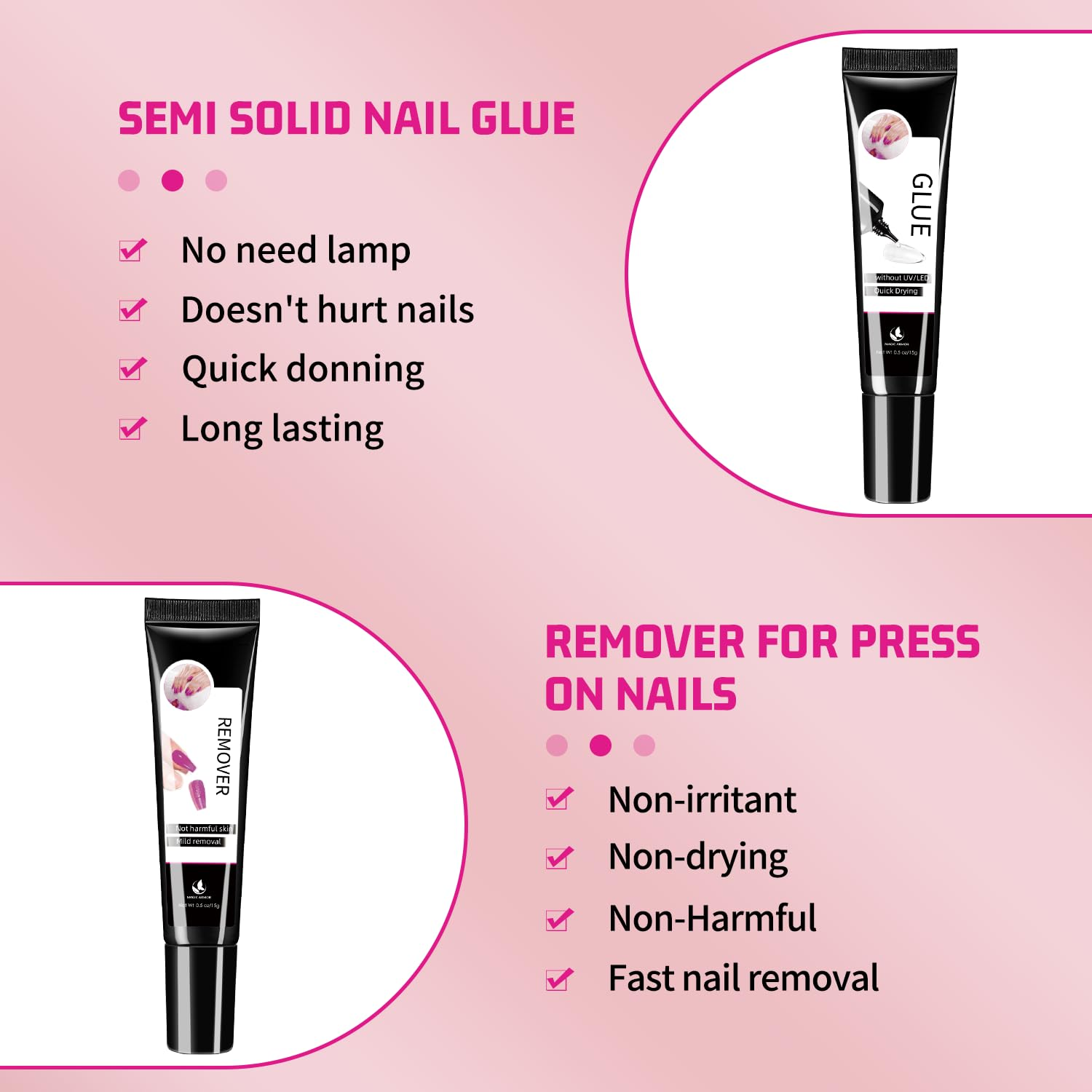 MAGIC ARMOR Semi Solid Nail Glue & Nail Glue Remover - No UV Needed, Quick Dry, Strong Adhesive for Press on & Acrylic Nails (15G Glue, 15G Remover) image number 5