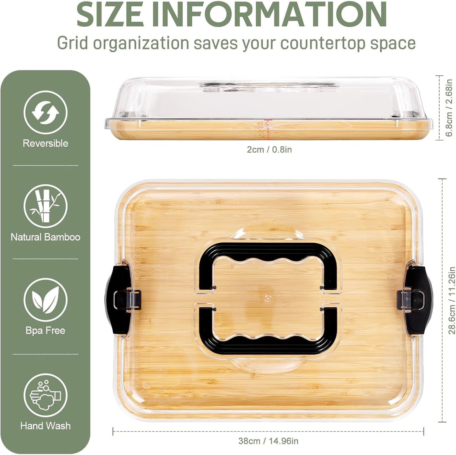 Premium Charcuterie Board with Locking Lid & Handle, Bamboo Cheese Board Platter for Appetizers & Snacks, Travel Portable Serving Tray for Kitchen,Parties,House Warming Gifts New Home,Gifts for Women image number 6