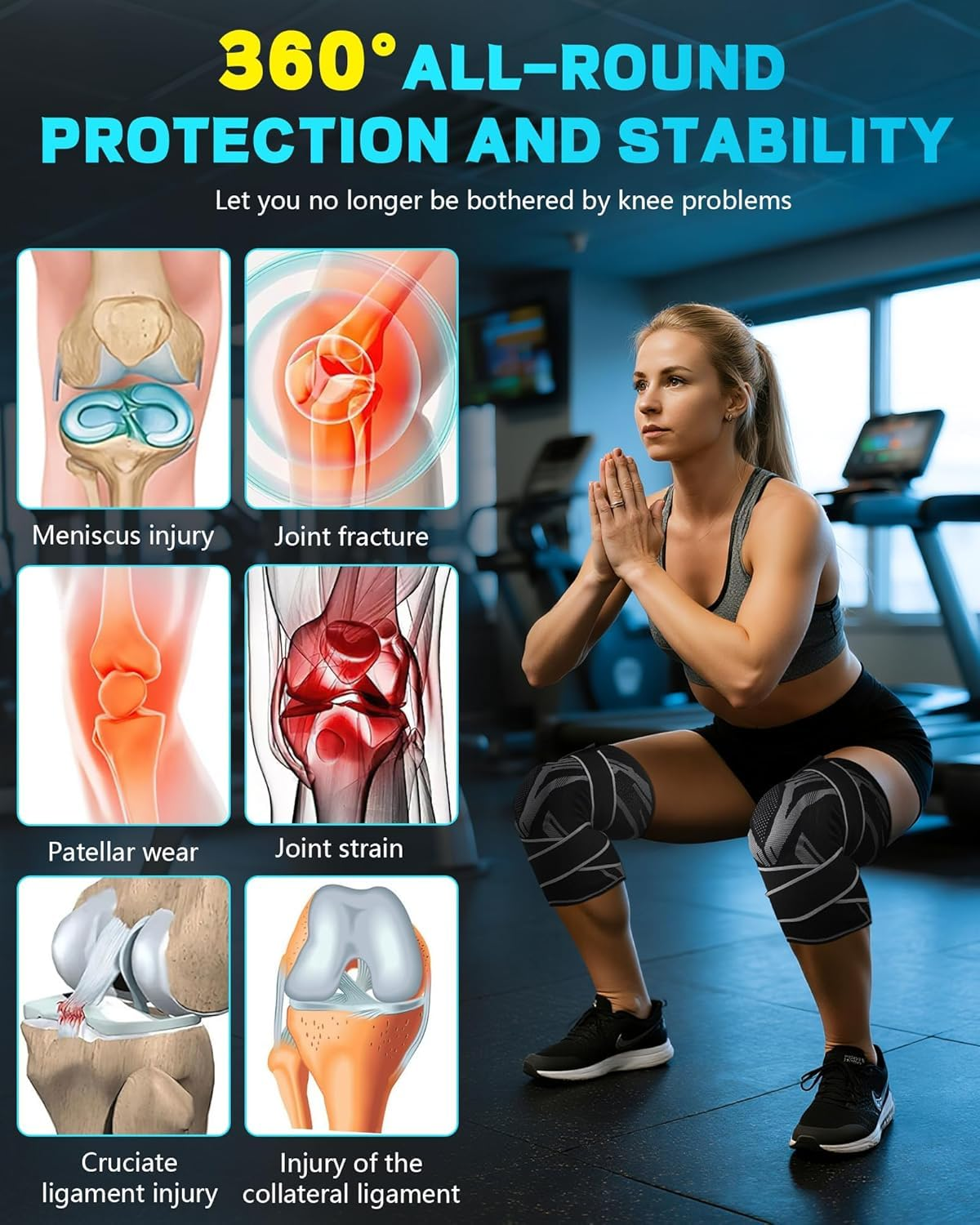 Knee Brace， Compression Knee Pad for Pain Relief, Patellargel Pad,Joint Knee Support for Meniscus Tear,Arthritis,Acl,Mcl,Run,Cycling,Hiking (L) image number 2