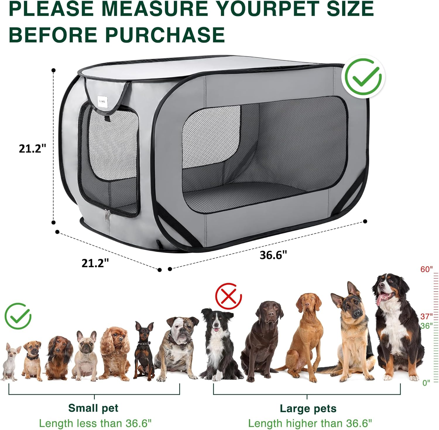 Love'S Cabin 36In Portable Large Dog Bed - Pop up Dog Kennel, Indoor Outdoor Crate for Pets, Portable Car Seat Kennel, Cat Bed Collection, Grey image number 5