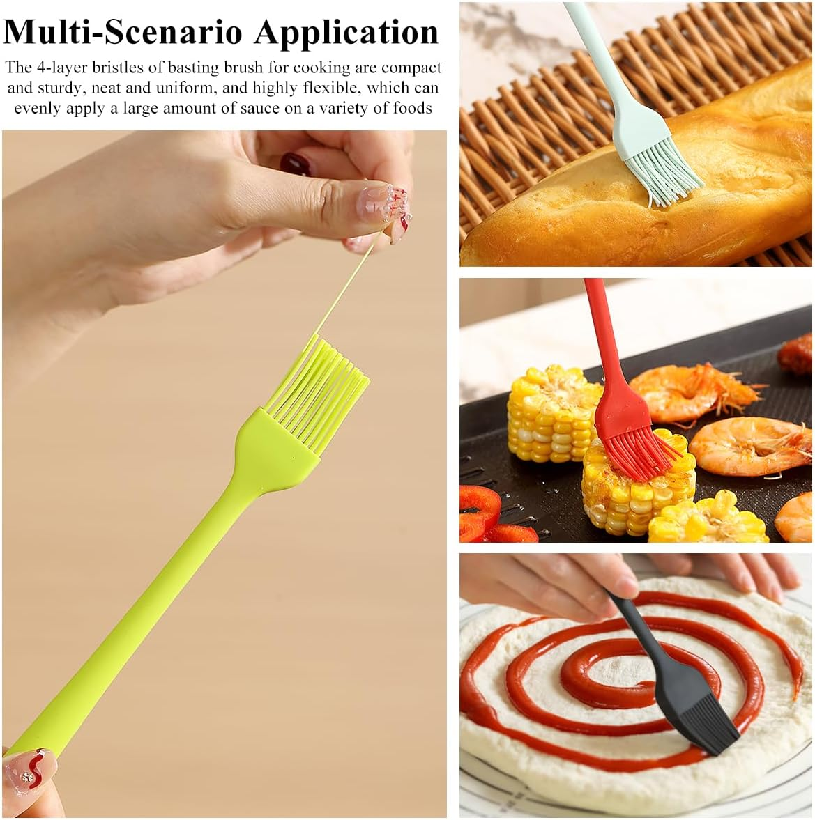 Berglander Silicone Basting Brush Set of 6, Pastry Brush, Heat Resistant Brushes for Cooking, BBQ, Kitchen Baking, Spreading Sauce and Oil or Butter, Dishwasher Safe image number 2