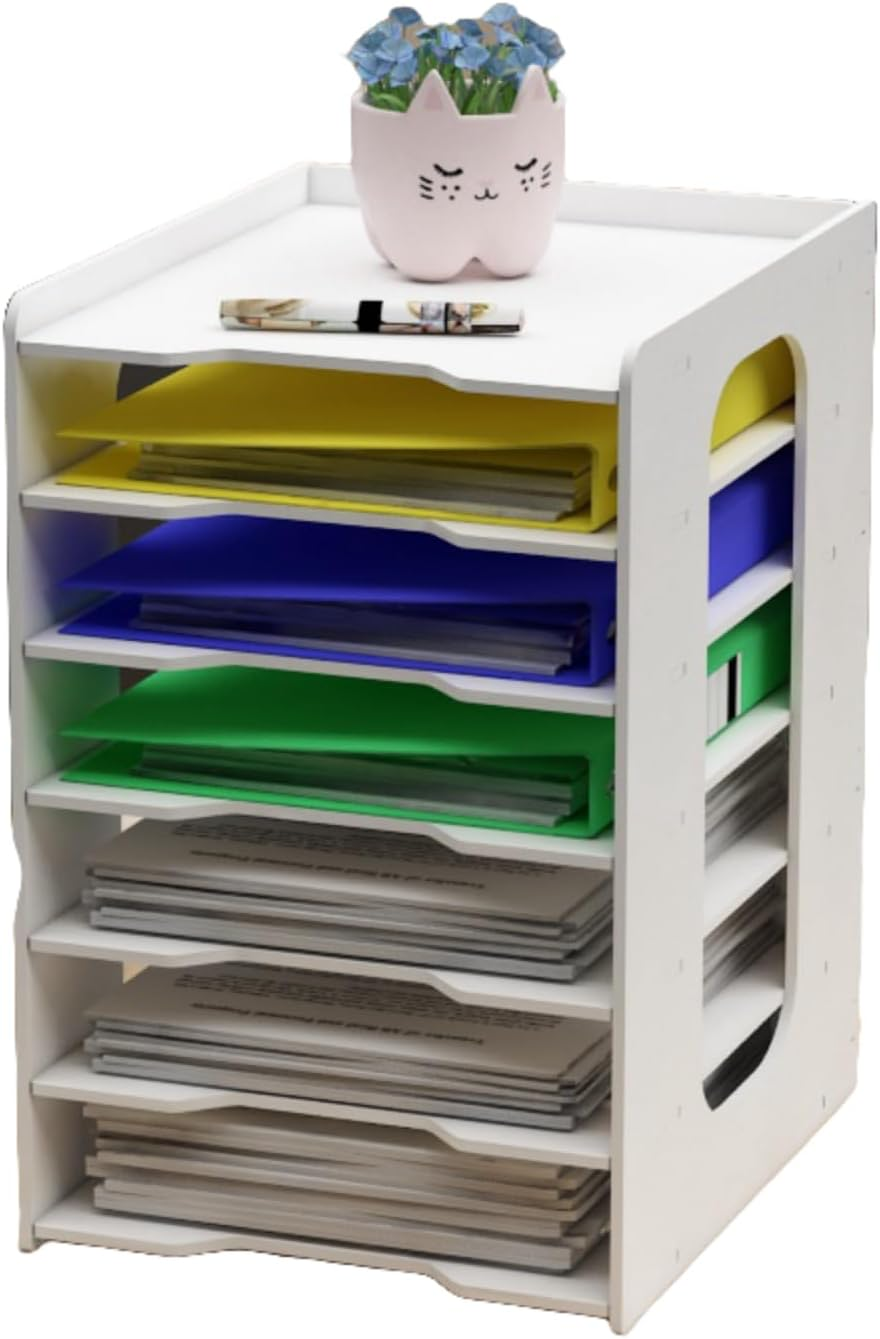 Desk Organizer with 7 Layers Multifunctional Document Organizer Large Capacity Office Supplies Home Decoration for Office and Home (White) image number 3