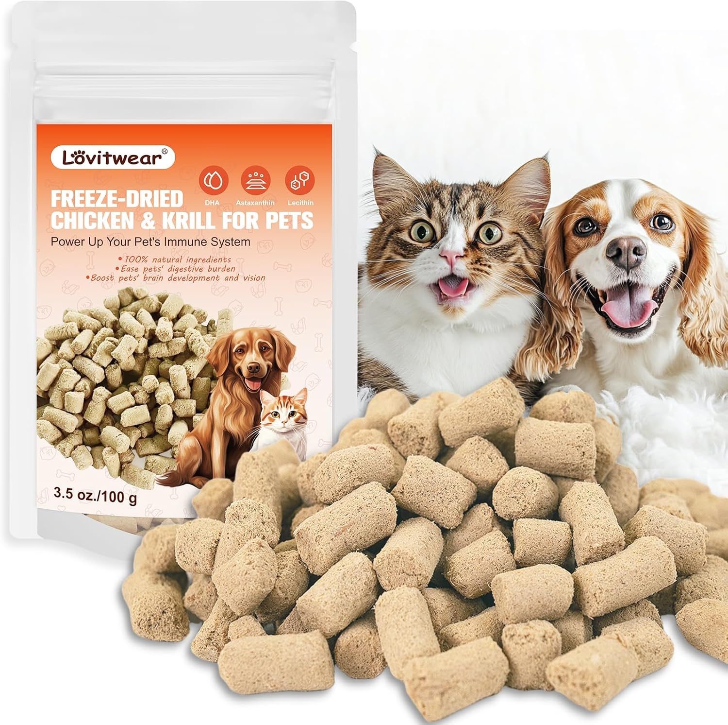 Premium Freeze-Dried Chicken & Krill Pet Food, 100G Pack, 100% Natural Ingredients, High Protein & Omega-Rich, Easy to Digest, Ideal for Cats & Dogs image number 4