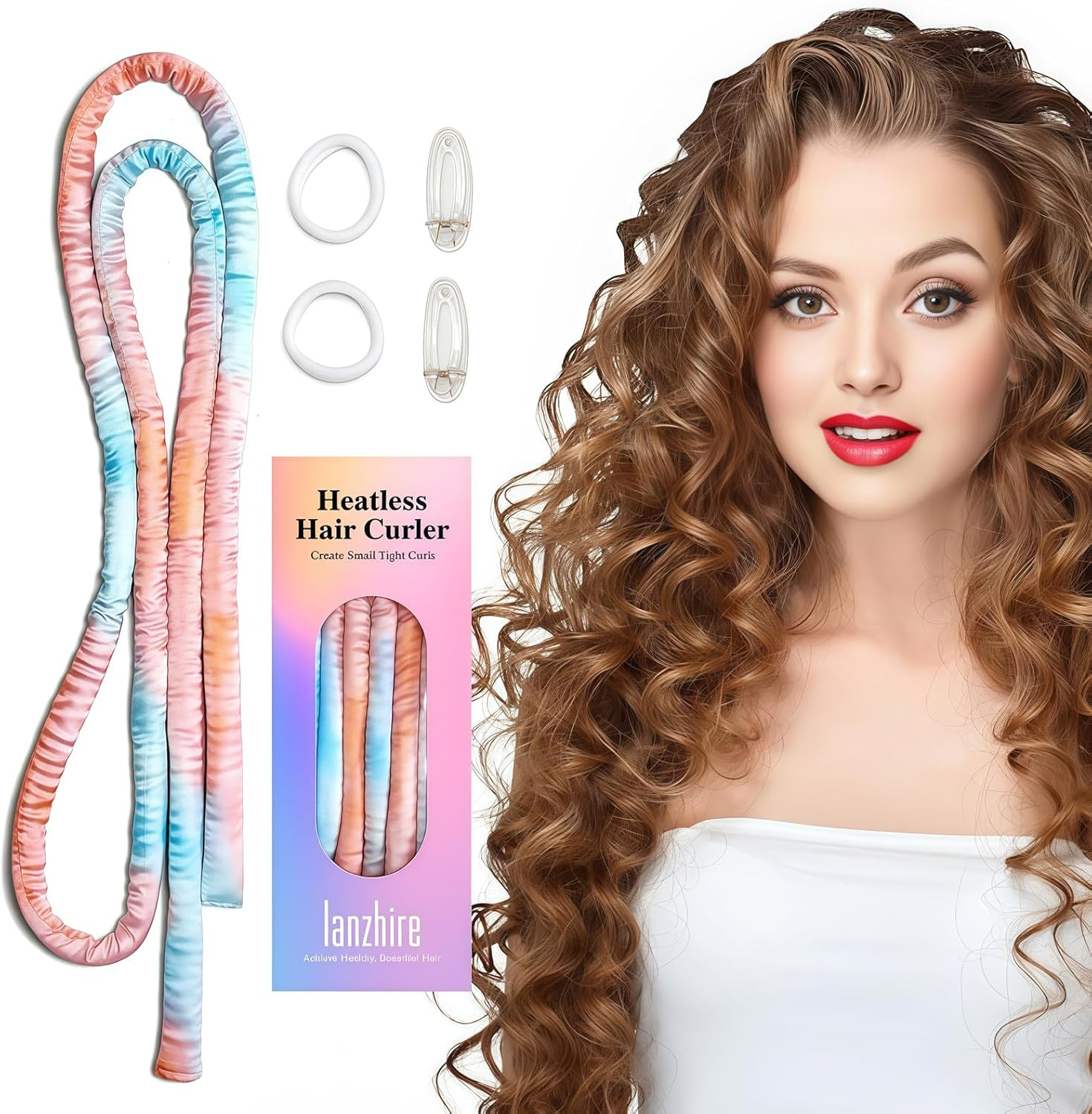 Lanzhire Heatless Small Curling Rod Headband, No Heat Thin Curling Headband for Long Hair and Short Hair, No Heat Curlers to Sleep In, Overnight Heatless Curls Headband (Purple Tie Dye)