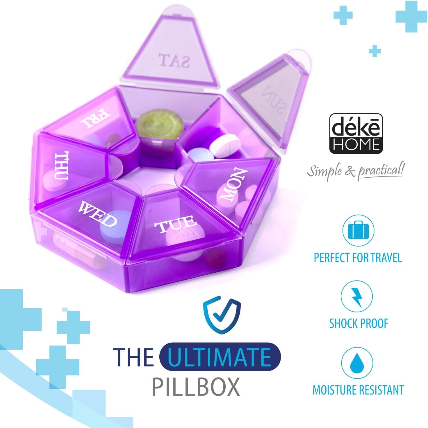 7-Sided Portable Pill Box Medicine Planner Small Case (Seven Day Weekly Travel Container) Medication, Vitamin Holder Boxes Organizer Pillbox Dispenser Organizer, Sorter and Reminder Containers image number 4