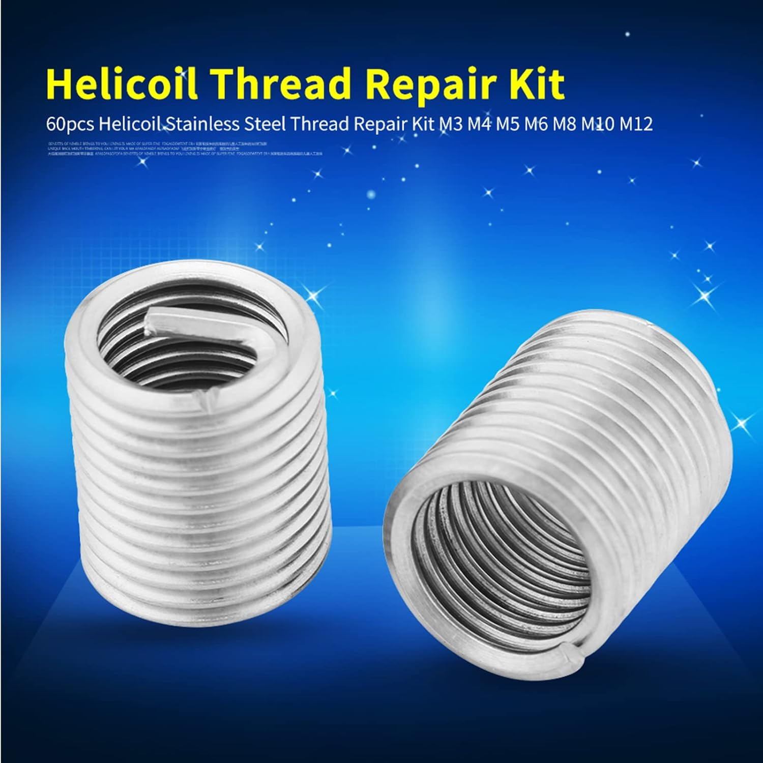 60Pcs Stainless Steel Thread Repair Kit Increase Connection Strength Eliminate Deviation Wear for Aircraft M3-M12