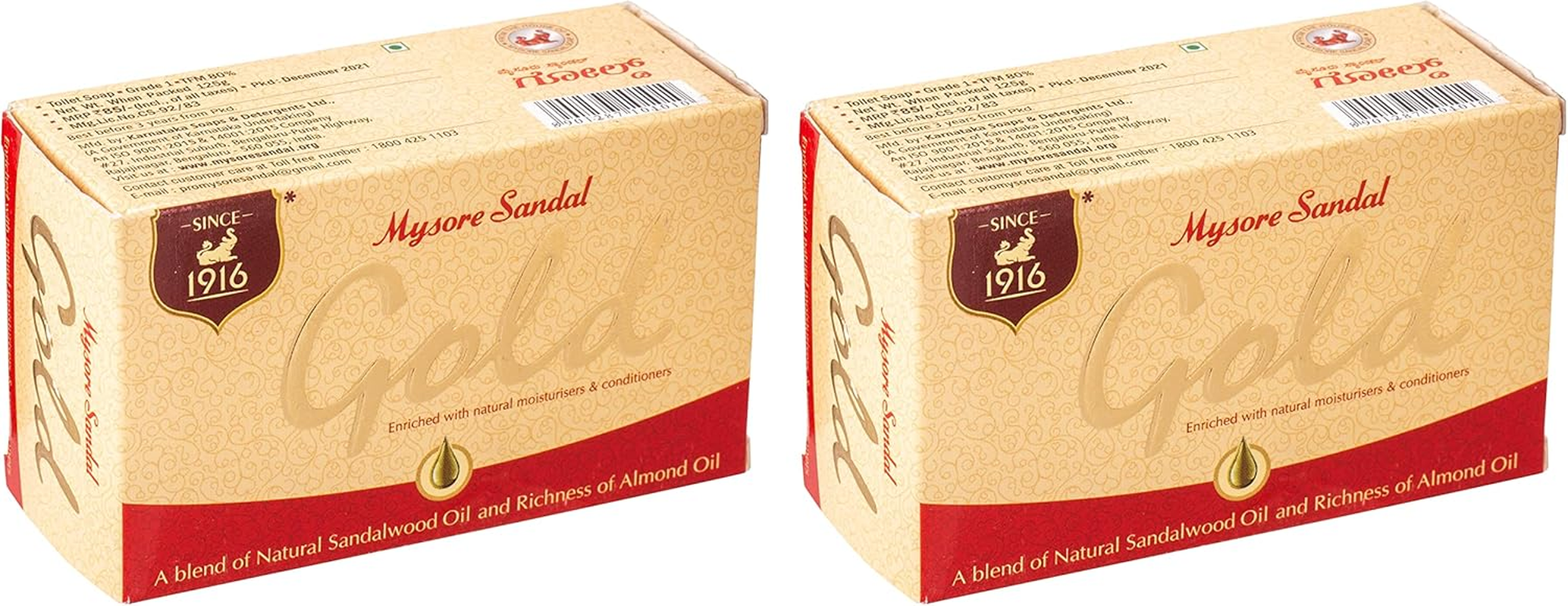 Mysore Sandal Gold Soap, 125 G (Pack of 2) image number 1