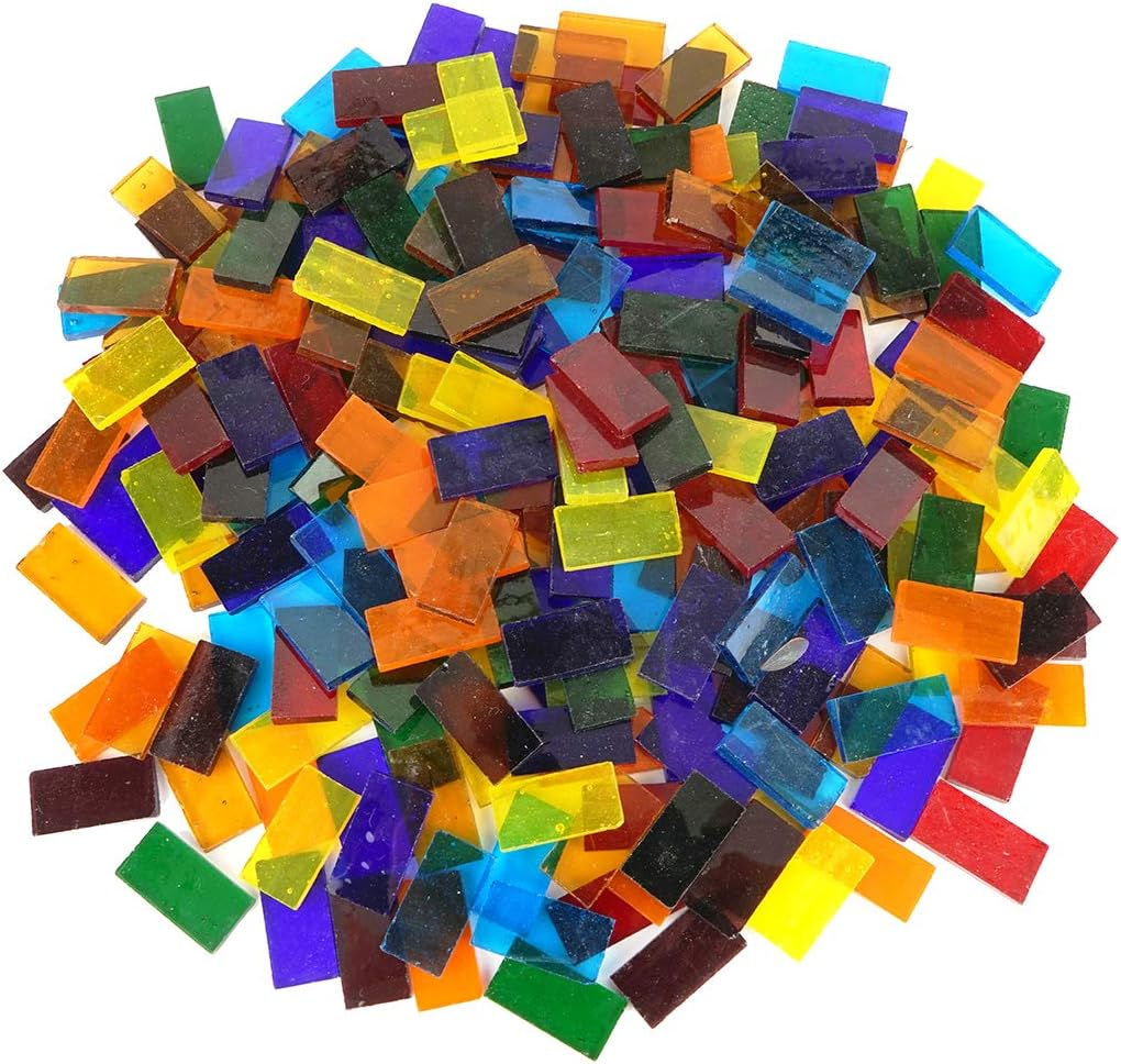 Lanyani 1600 Pieces Transparent Cathedral Glass Mosaic Tiles Pieces for Arts and Crafts Mixed Color Stained Glass Pieces, 4 Shapes Mixed