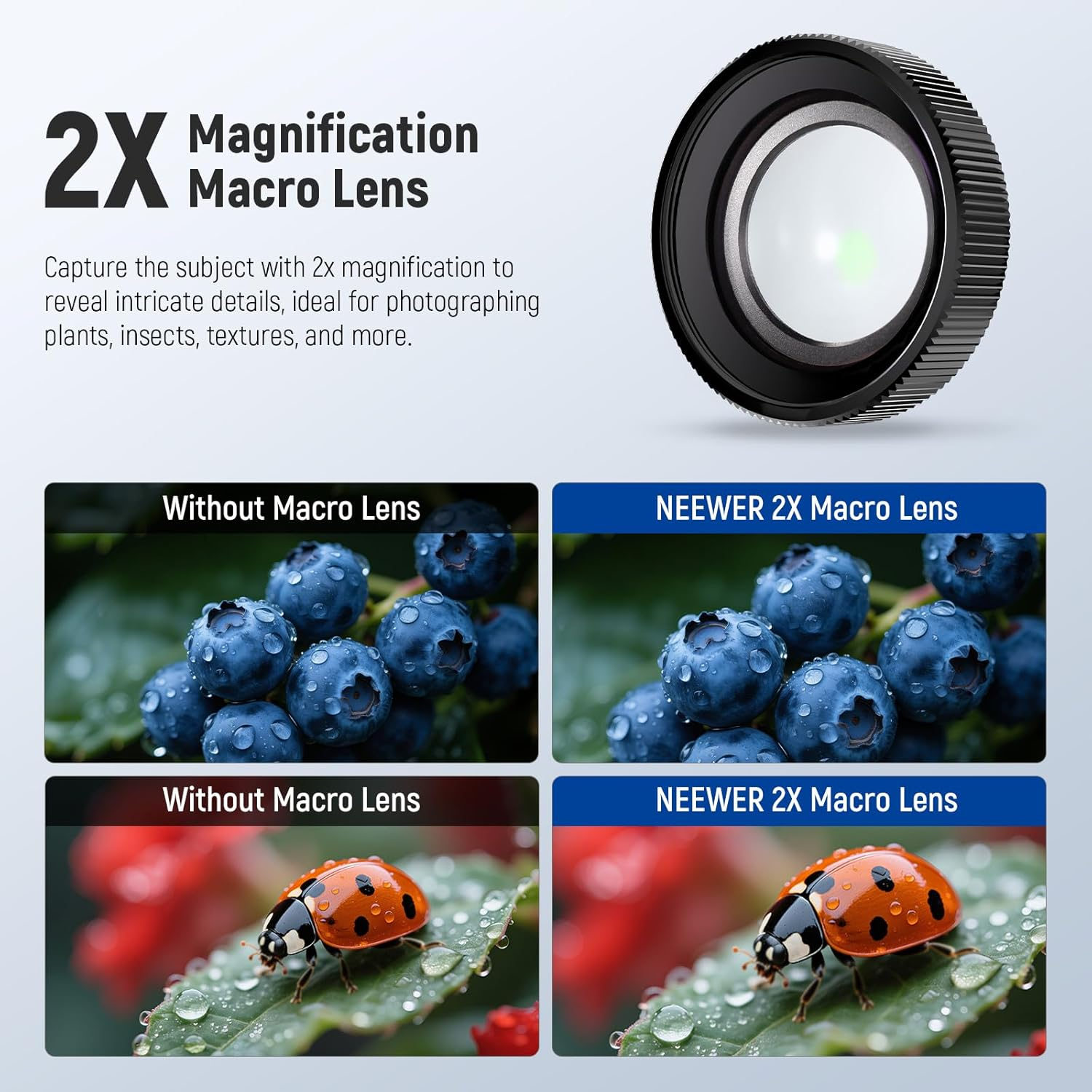NEEWER Macro Lens Compatible with DJI Osmo Action 5 Pro/4 Action Camera, 2X Magnification, 2 Elements in 1 Group, 3-4Cm Focal Distance, Close up Photography Accessory, Not Waterproof, LS-68 image number 6