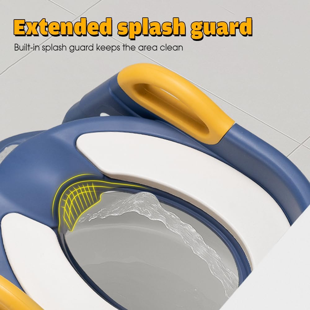 Playpals Potty Training Seat with Step Stool Ladder, 2 in 1 Potty Training Toilet with Urinals, Toddler Toilet Seat for Kids Boys Girls, Splash Guard Anti-Slip Pad Step Stool - Blue - Grey image number 7