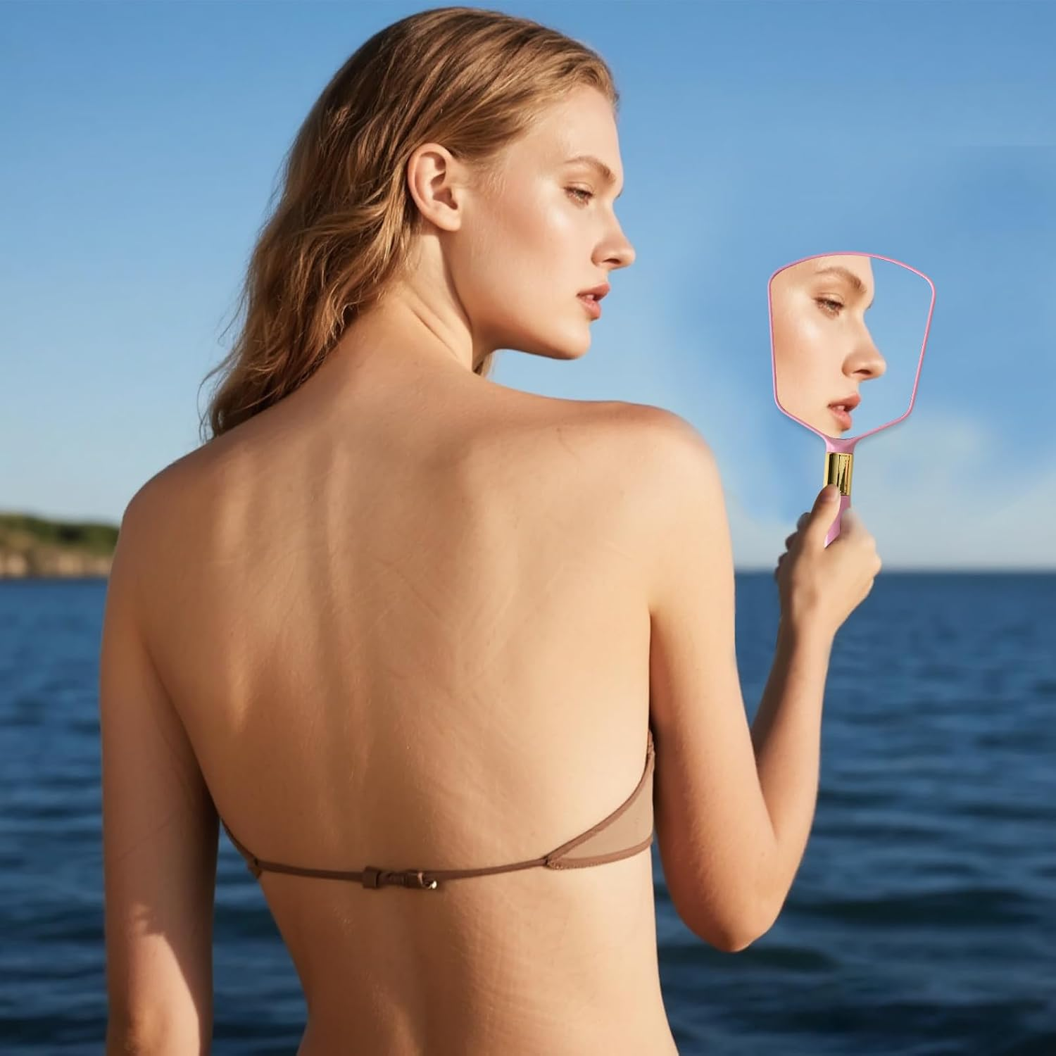 Handheld Mirrors, Hand Held Mirror with Handle, Small Travel Packet Compact Mirrors, Vintage Decorative Single-Sided Handheld Mini, Makeup Beauty Tool Tiny Mirror, Women Daily Portable (Square White) image number 4