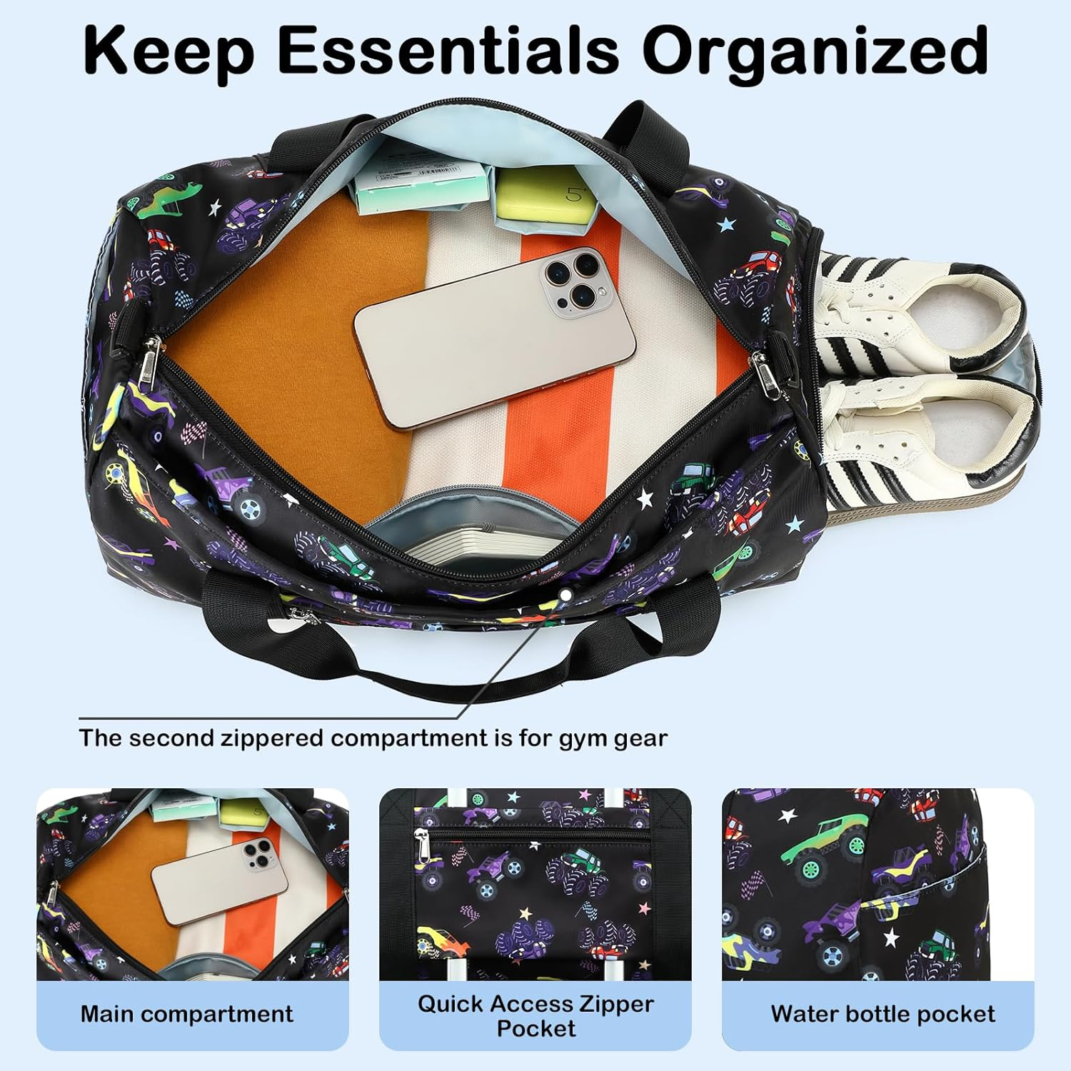 Gym Bag Sports Duffle Bag with Wet Pocket Weekender Overnight Bag with Waterproof Shoe Pouch and Air Hole for Men Women Travel Foldable Bag image number 1