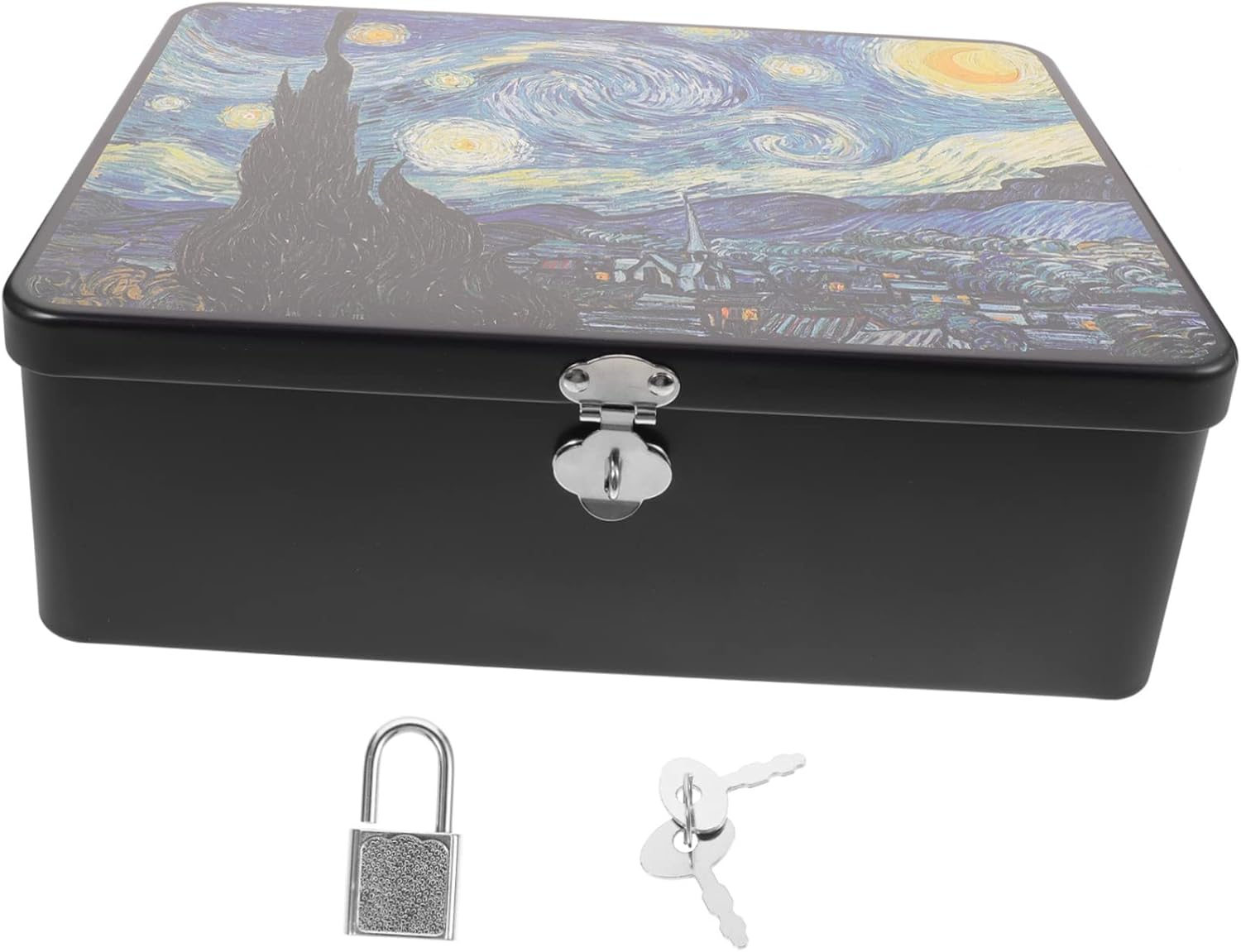 Large Vintage Tin Storage Box with Lock Retro Decorative Organizer Metal Keepsake and Jewelry Container for Home and Office Use image number 5