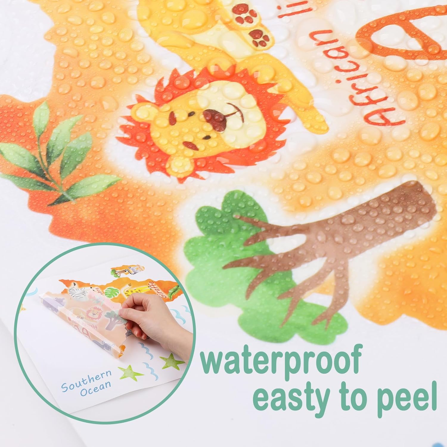 Hianjoo Animal World Map Wall Sitckers, Colorful Educational World Map Learning Wall Decals for Girls Nursery Bedroom Living Room Classroom image number 4