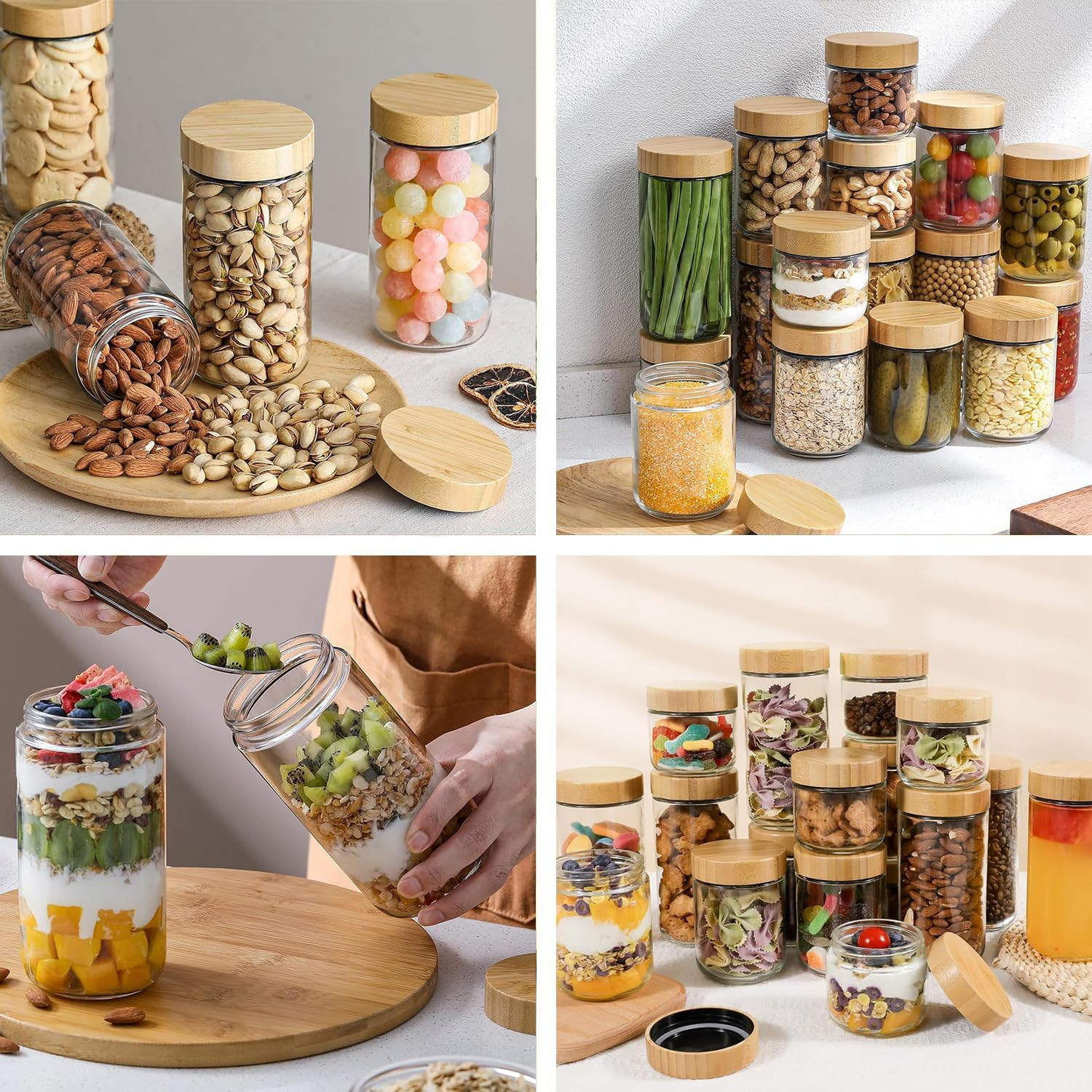 6 Pack Glass Jars with Airtight Lids, Overnight Oats Containers with Bamboo Lids, Wide Mouth Mason Salad Jars, Glass Food Storage Containers for Snacks Yogurt Sugar Flour Cookie Cereal (700Ml) image number 2