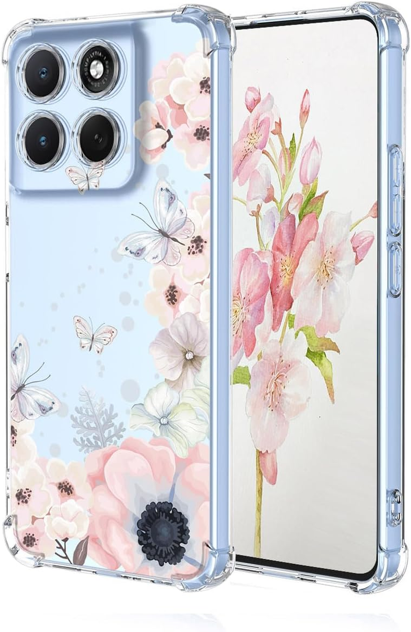 YUEQIAN Case for Motorola Moto G56 5G, Colourful Pretty Flowers Cartoon Pattern Clear Mobile Phone Case, Transparent Ultra Thin Soft TPU Bumper Shockproof Girls Protective Case (Sakura)