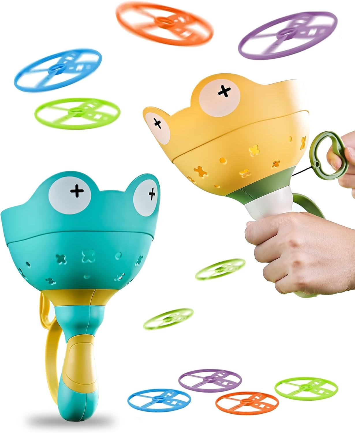 2-Pack Outdoor Toys for Kids Ages 3-12 Flying Disc Launcher Toys Backyard & outside Catching Games Fun & Safe Yard Toys with 20 Discs for Children'S Active Play (Red+Yellow) image number 6