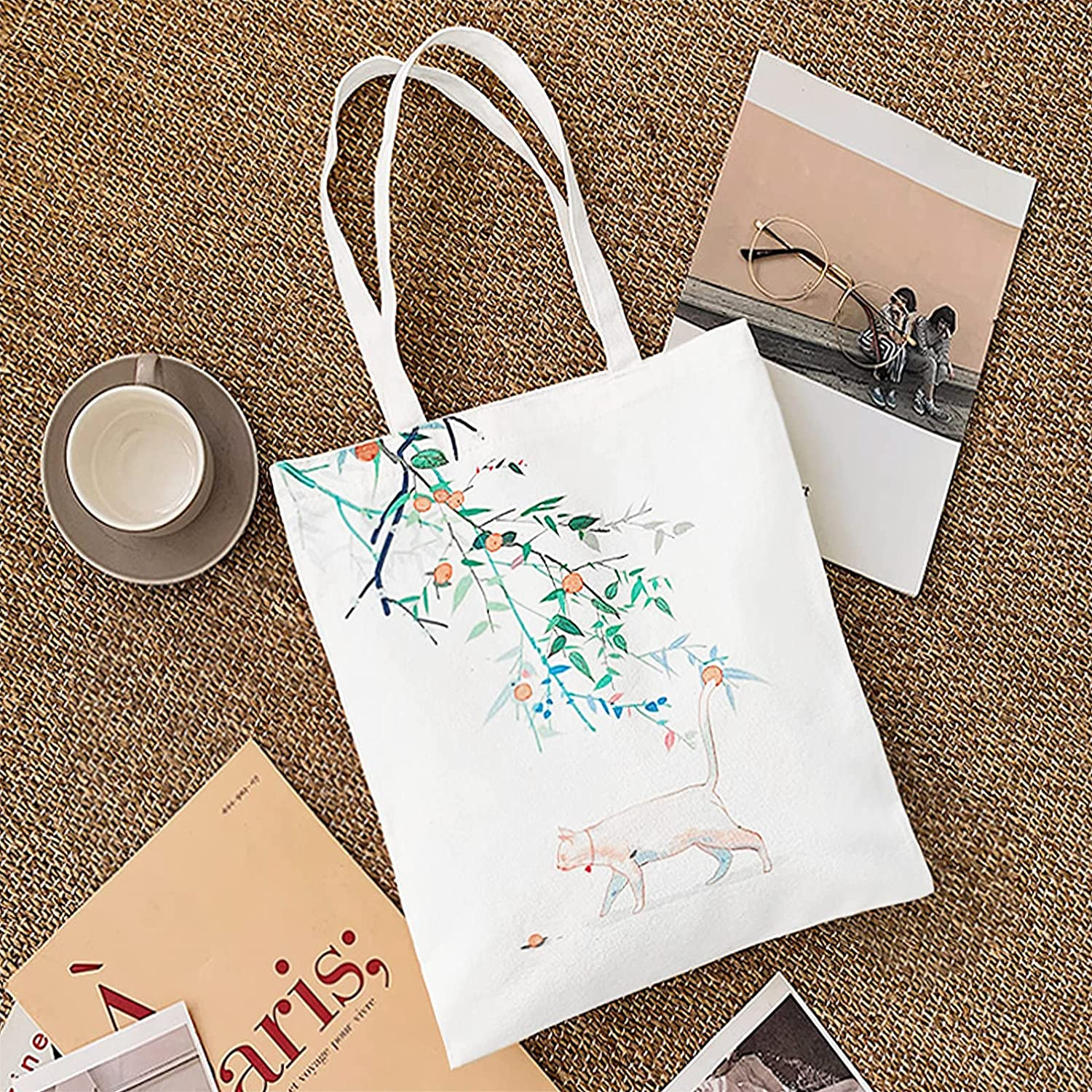 8 Pieces Craft Canvas Bag Sublimation Polyester Screen Printing Blank Canvas Tote Bag Reusable Grocery Bags Durable Bag for Creative DIY Funs, Crafting and Embroidering（Creamy White） image number 3