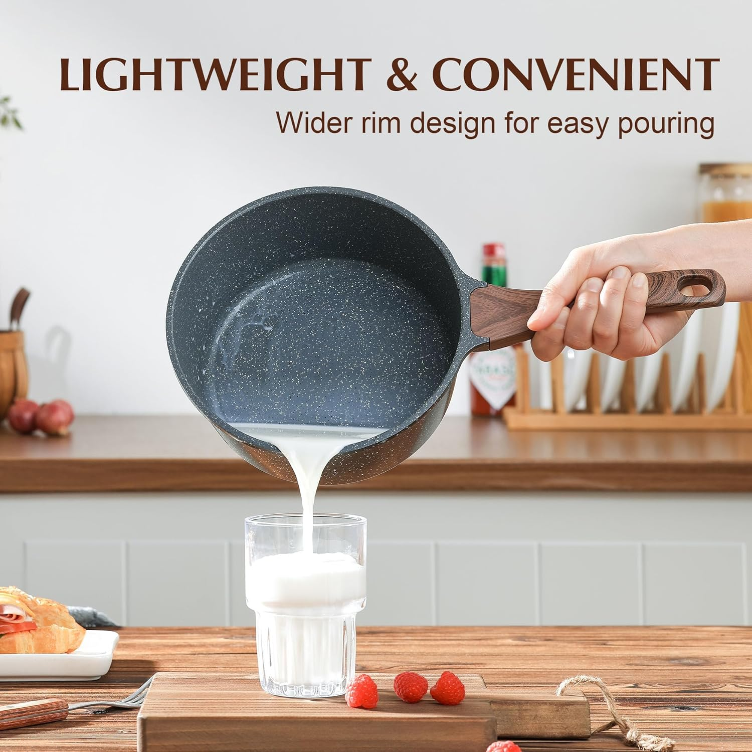 SENSARTE 18 Cm Non-Stick Casserole with Lid, 2 L Small Pot with Swiss Granite Coating, Stay-Cool Handle, Multi-Purpose Sauce Pot, Small Kitchen Cooking Pot, Suitable for Induction Cookers image number 1