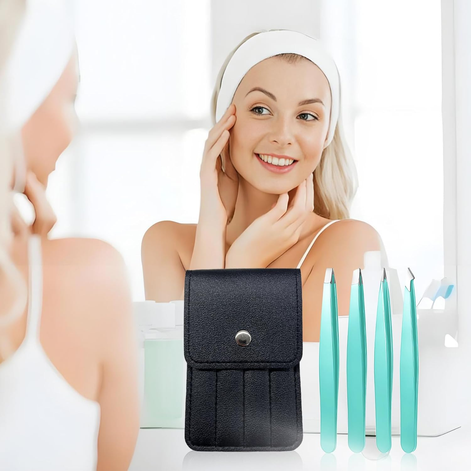 Liuchanghe Tweezers Set, Stainless Steel, Professional Eyebrow Tweezers for Removing Blackheads, Ingrown Hair, Eyelashes (Blue)