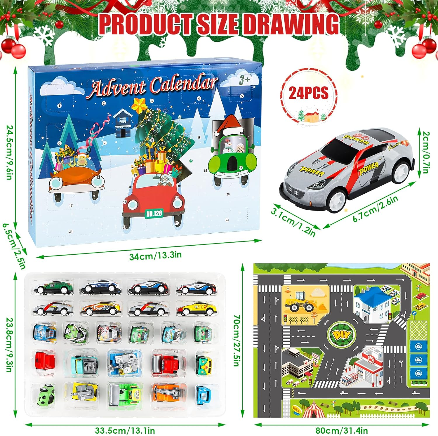 Advent Calendar Children 2024 Cars Toy Advent Calendar from 3 Years Boy, Christmas 24 Days Countdown Calendar Car Toy with Map image number 6