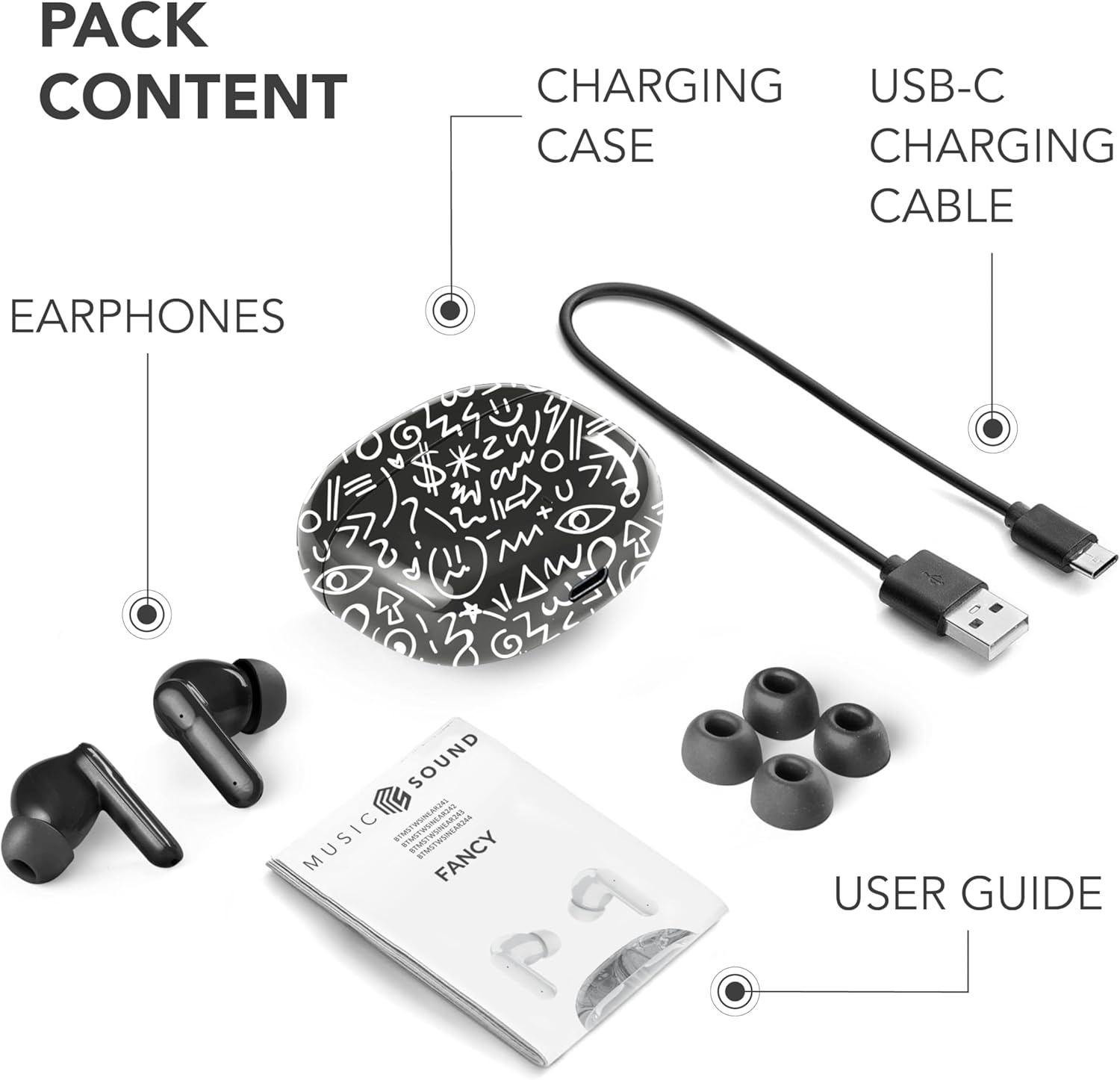 Music Sound - Fancy Bluetooth TWS Headphones - In-Ear Design - Wireless - Charging Case - Microphone - Playback Time up to 25 Hours - Many Colours and Patterns Available image number 4