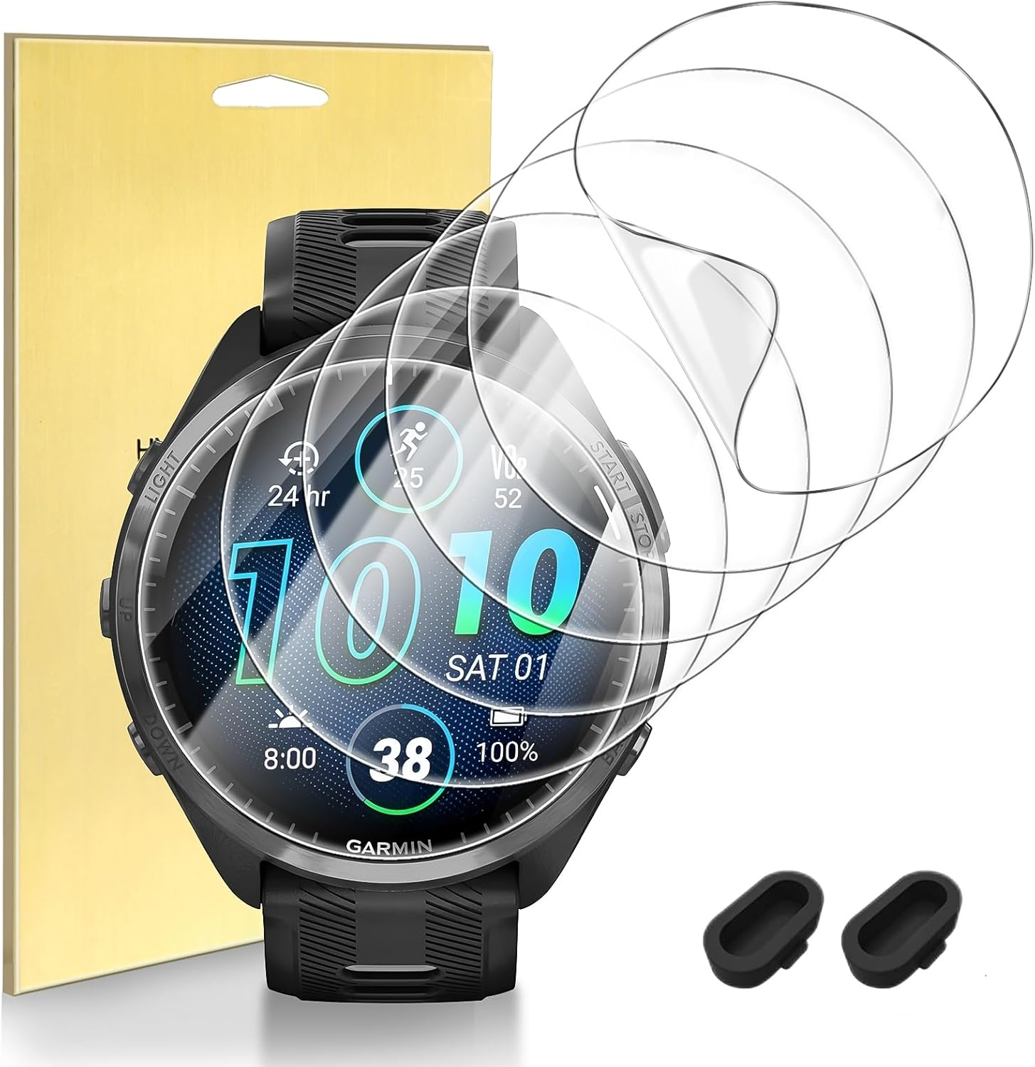 Suoman 6+2 Pack for Garmin Forerunner 965 Screen Protector, TPU High Definition Clear Protective Film(6)+ Silicone Anti-Dust Plugs(2), Full Coverage Flexible Anti-Scratch, No Bubble image number 2