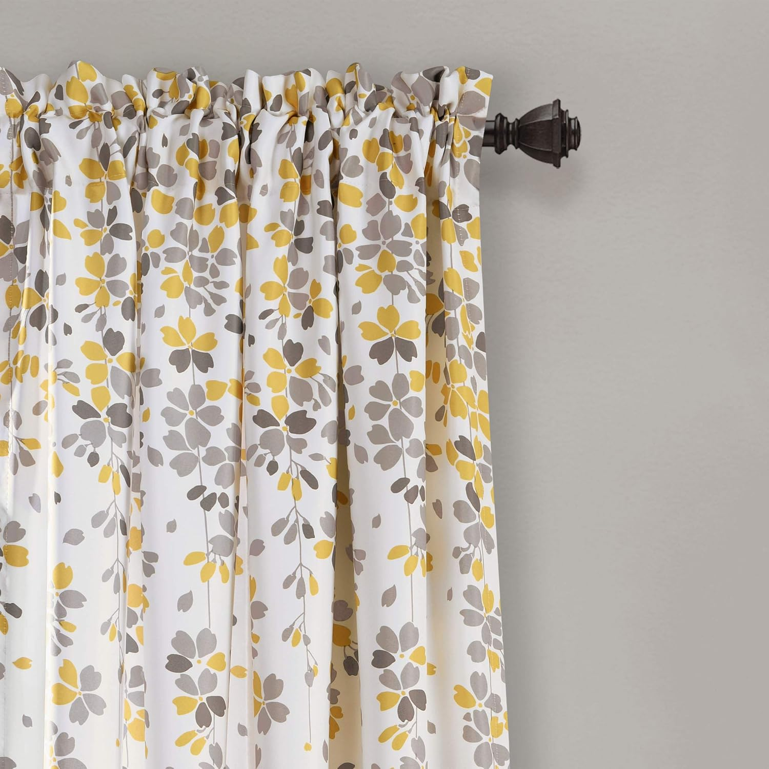 Lush Decor 16T000558 Weeping Flowers Room Darkening Window Panel Curtain Set, 84 Inch X 52 Inch, Yellow/Gray - Red image number 2