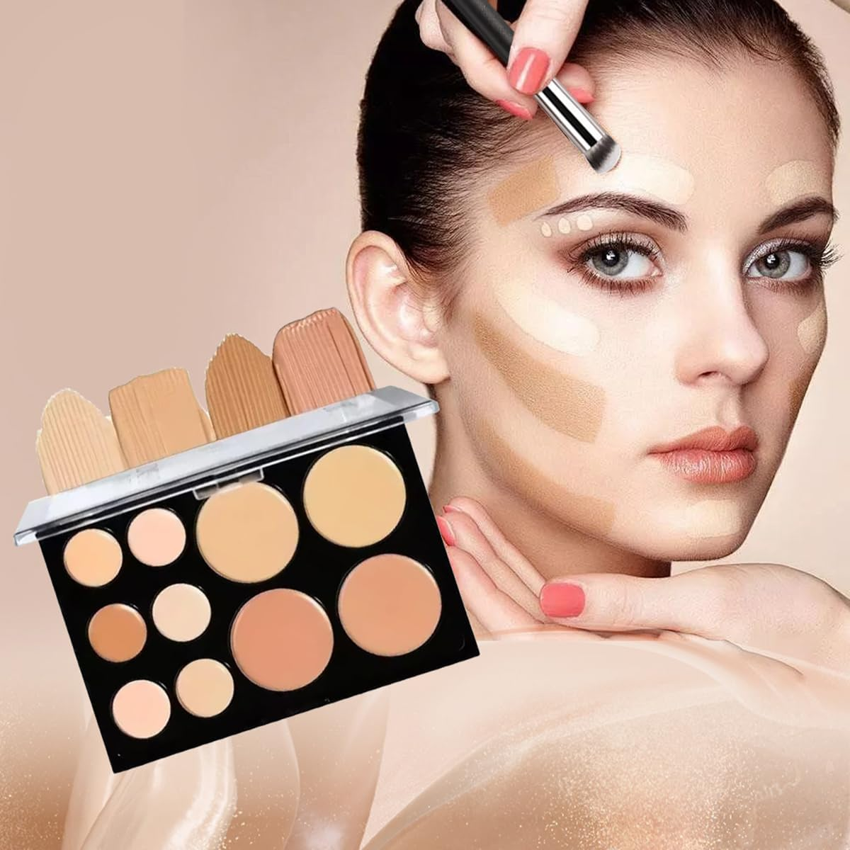 Cream Contour Makeup Palette，Color Correcting Face Contouring Concealer Kit, Concealer Palette with Brush for Makeup Covering up (15 COLOR)