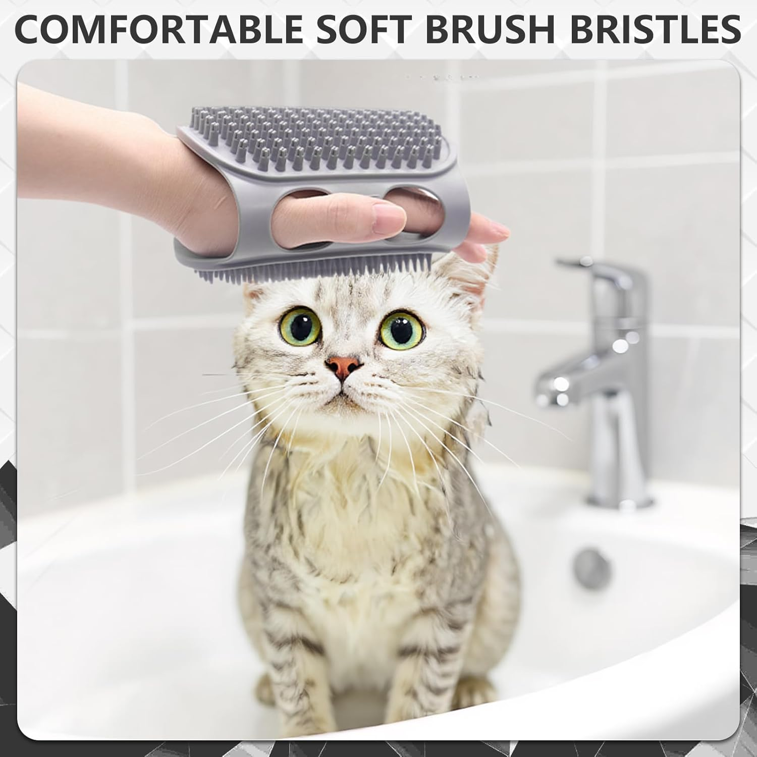 Culinavog Dog Brush, 1 Piece Soft Silicone Brush with Adjustable Handle, Easy to Clean, Silicone Bath Brush for Pets, Silicone Shower Brush for Cats, Dogs (29.6 &times; 12.6 Cm, Grey)