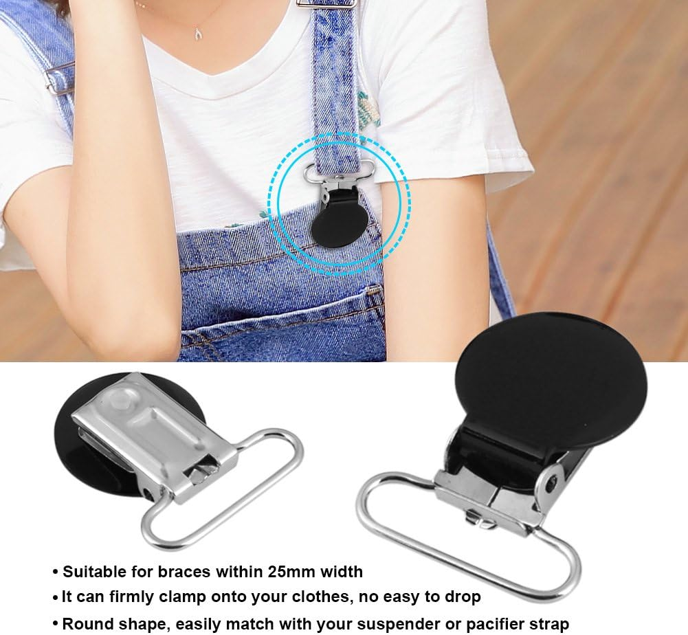 10Pcs round Suspender Braces with Metal Clip, DIY Making Supplies for Clothes Replacement (Black) image number 4