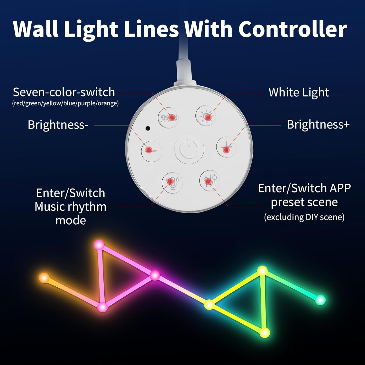 Smart Wifi RGB LED Wall Light Lines, Music Sync DIY Geometry Splicing Gaming Lights, 16M+ Color Changing Home Decor Lights Work with Alexa and Google Assistant for Game Room, Bedroom - 9 Bars image number 6