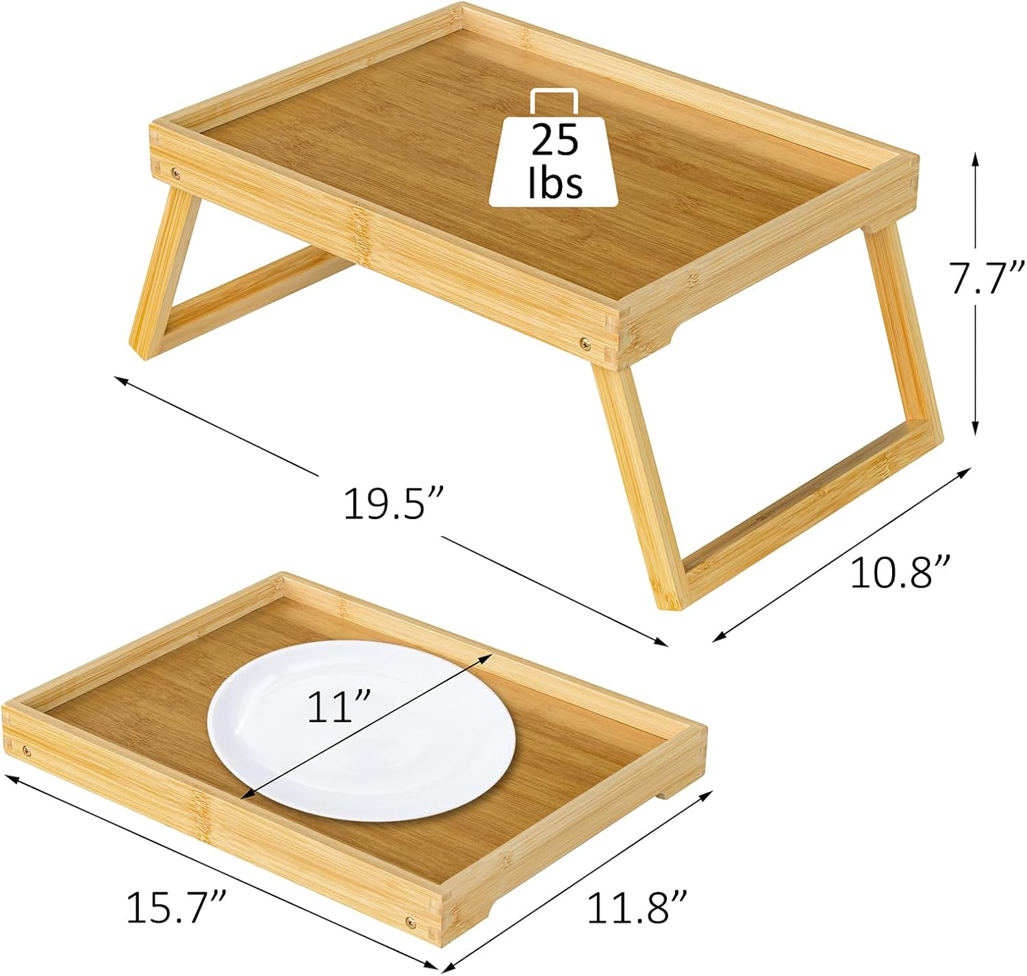 Bamboo Bed Tray Table with Folding Leg, Breakfast in Bed Tray for Eating, Kitchen Serving Tray, Sofa or Working, Laptop Desk Snack Tray in Bed (1, Beige) image number 3