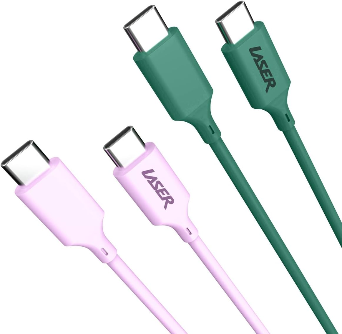 Laser 2M USB-C to USB-C Charger Cable 2-Pack 60W, 480Mbps Data, Compatible with Macbook Pro/Air, Ipad Pro/Air/Mini, Iphone 15/Pro/Max, Samsung Galaxy S23/S24/Ultra and More USB C Devices, Pink/Black