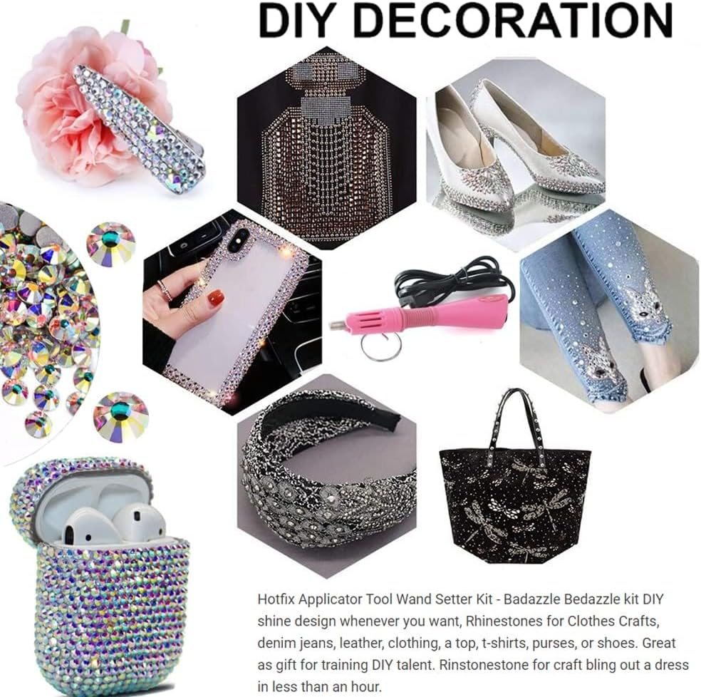 Rileryeol Hotfix Rhinestone Applicator Tool, 7-In-1 Hot Fixed Applicator Rhinestones Kit Include AB Crystal Rhinestones, 7 Tips, 2 Pencils, Tweezers and Support Stand image number 2